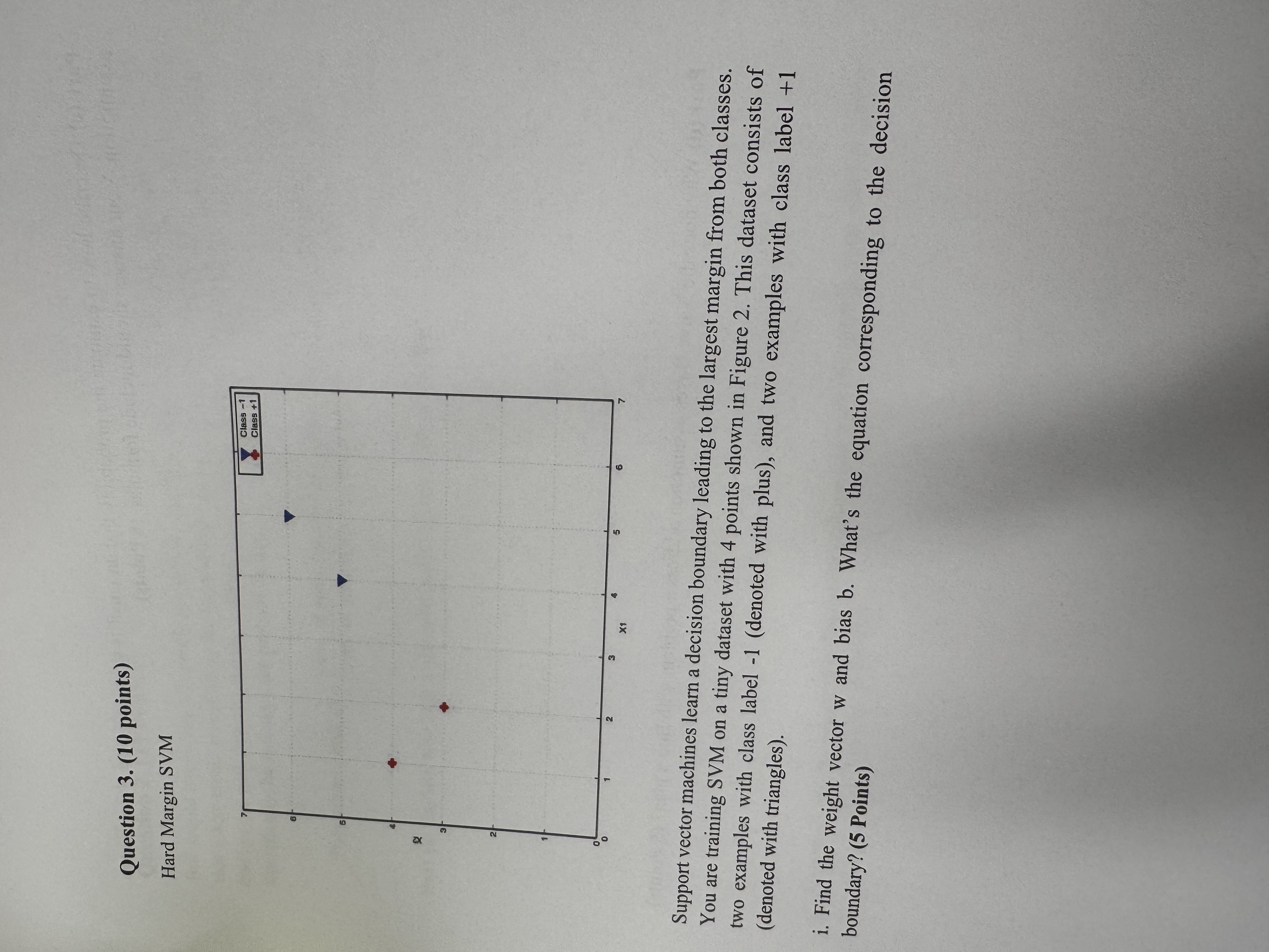 Question 3 . ( 1 0 points ) Hard Margin SVM
