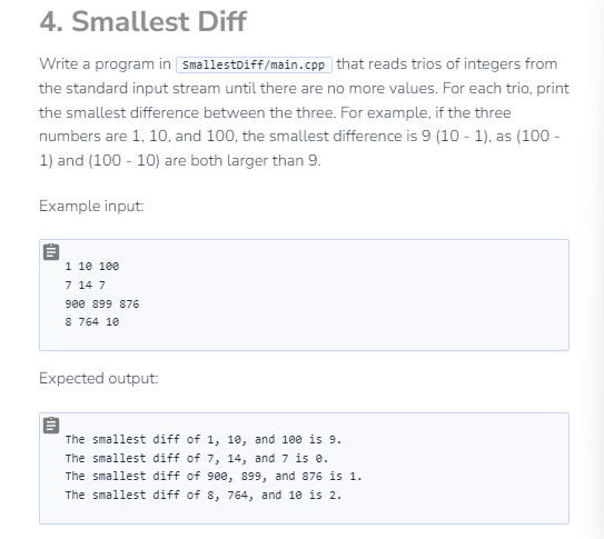 in c + + MetricSmallest Diff Write a program in