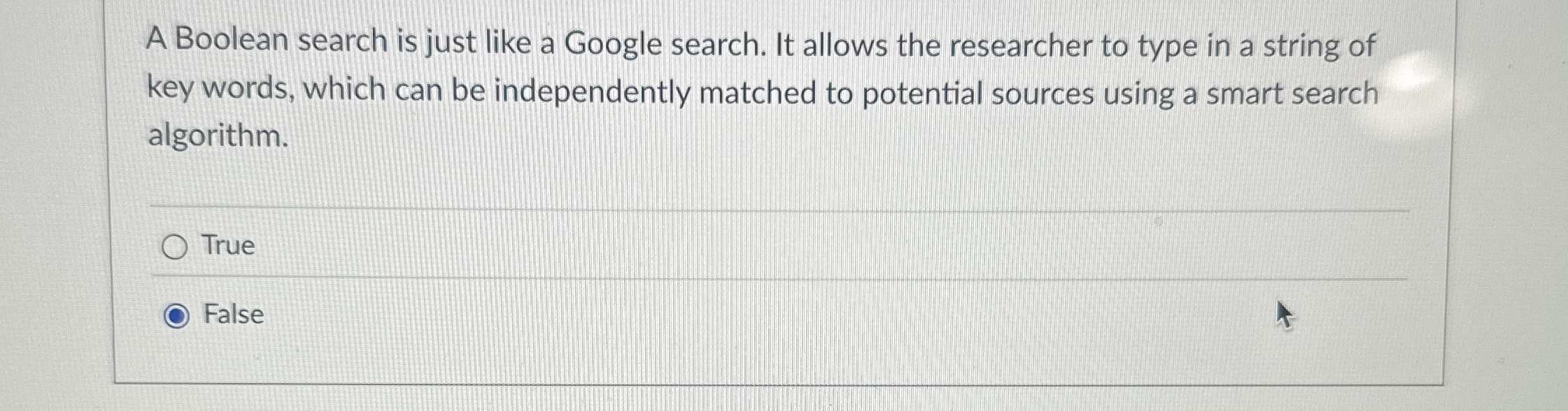A Boolean search is just like a Google search. It
