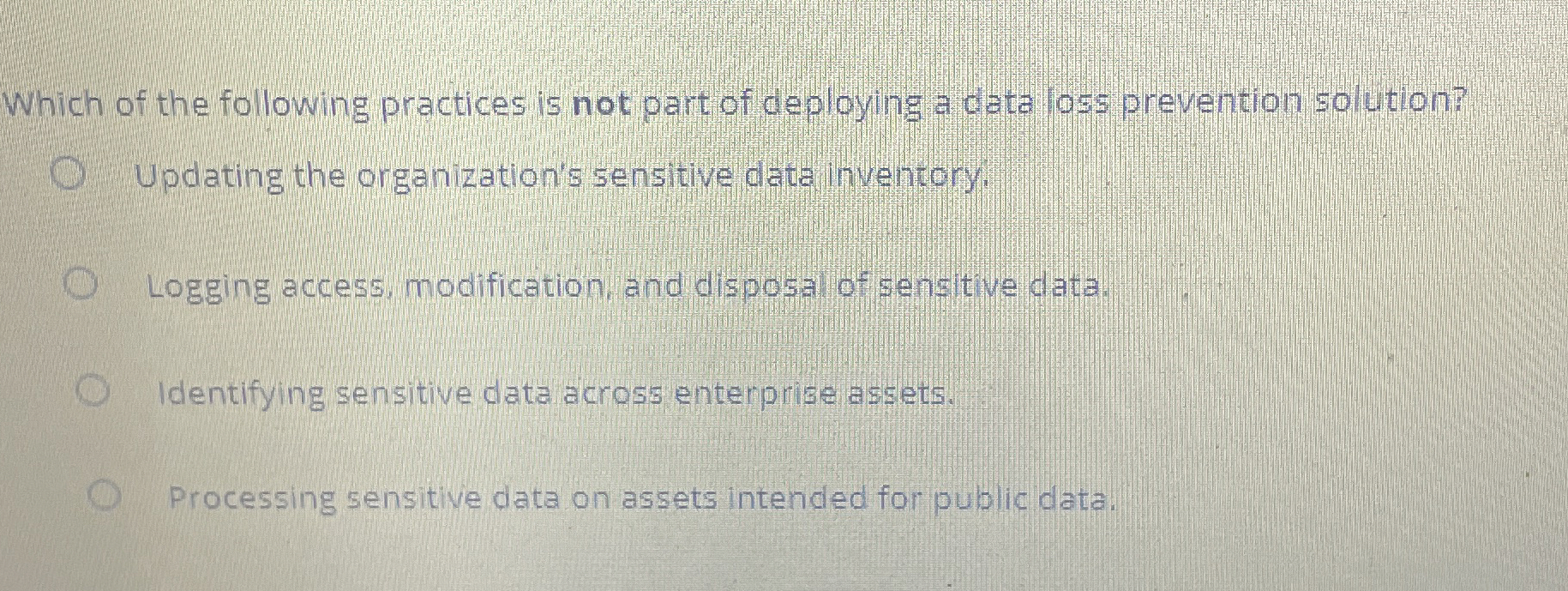 Which of the following practices is not part of