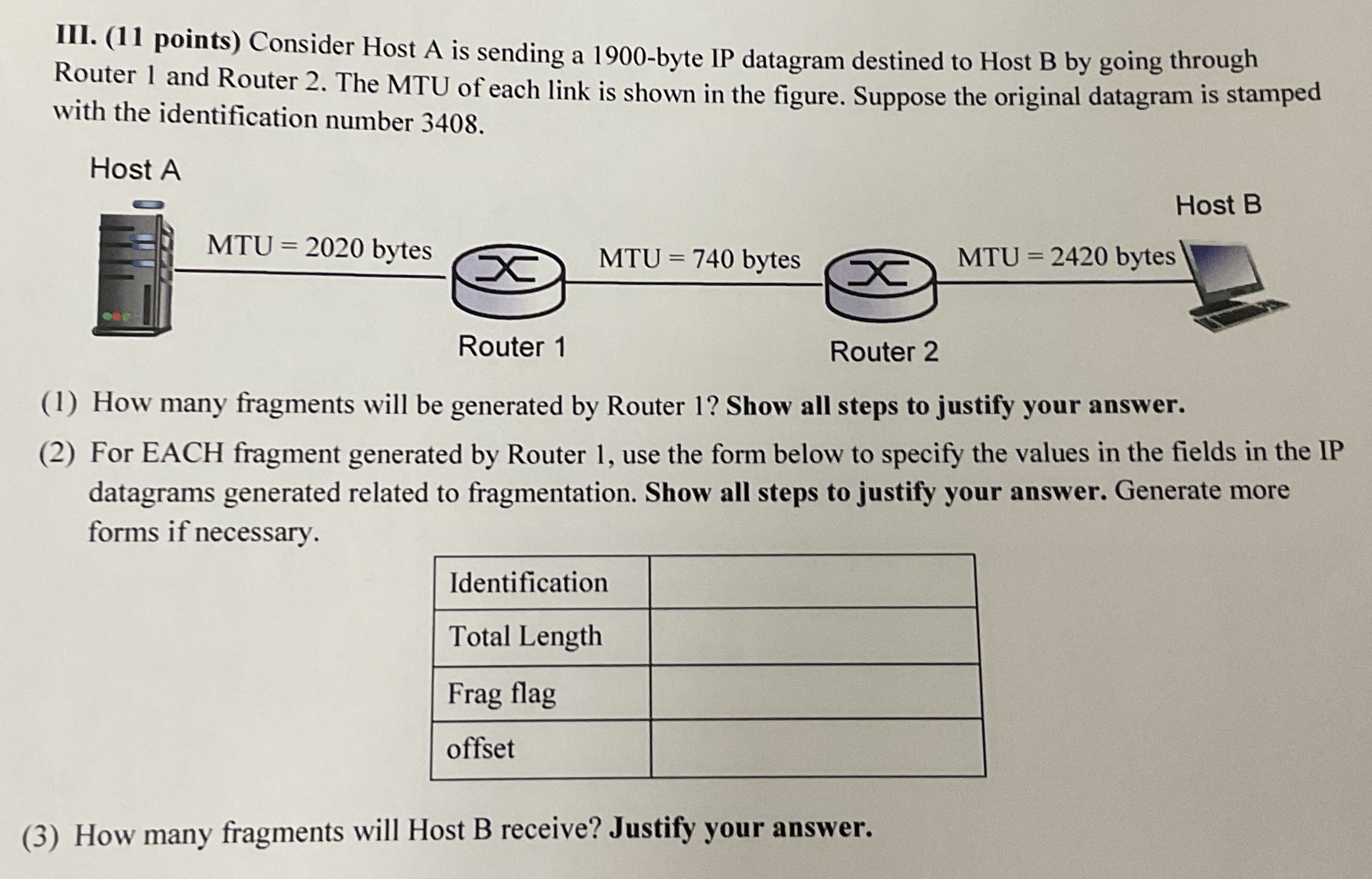 III. ( 1 1 points ) Consider Host A is sending a