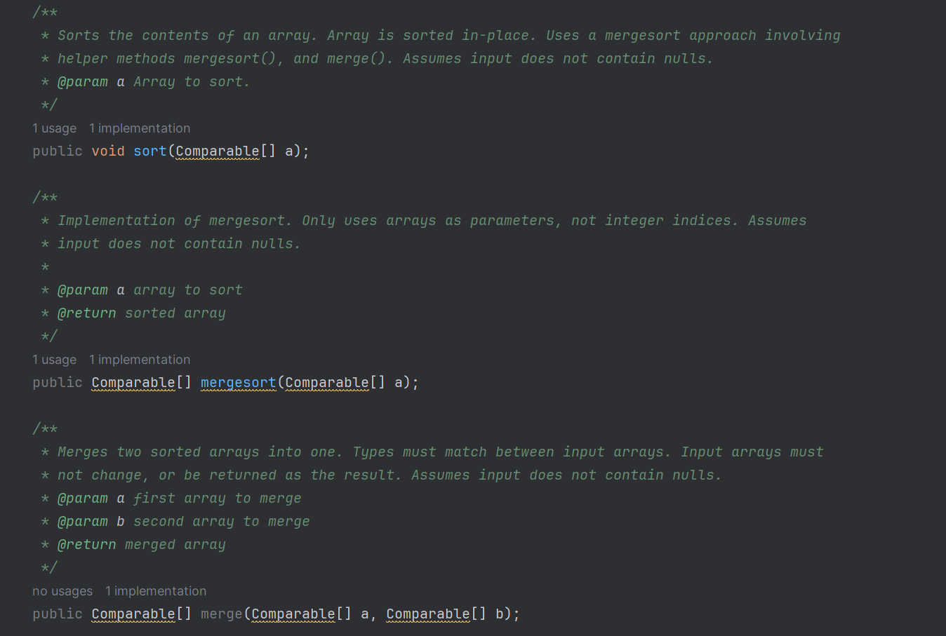 Reimplement the mergesort algorithm to pass only