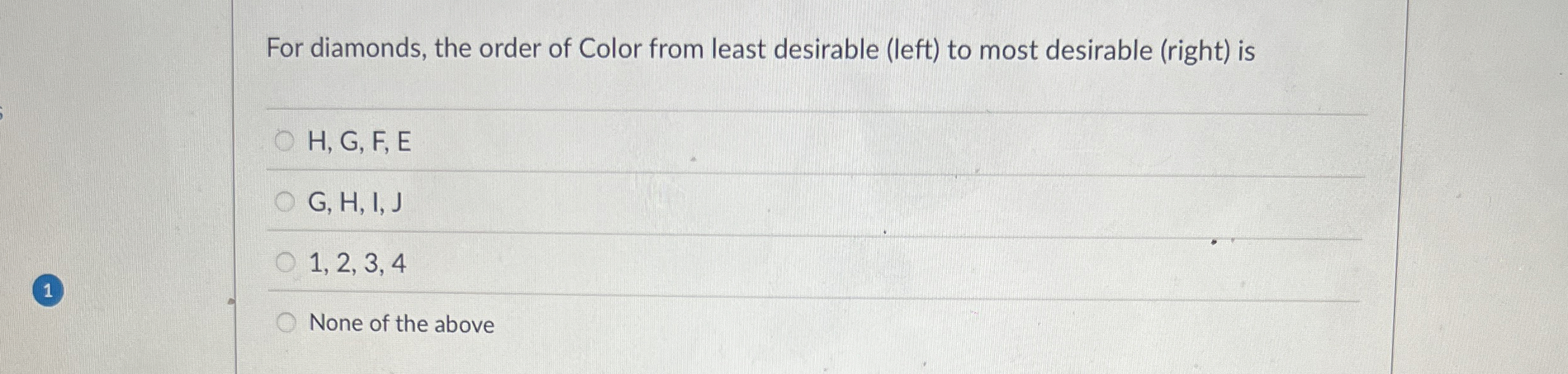For diamonds, the order of Color from least
