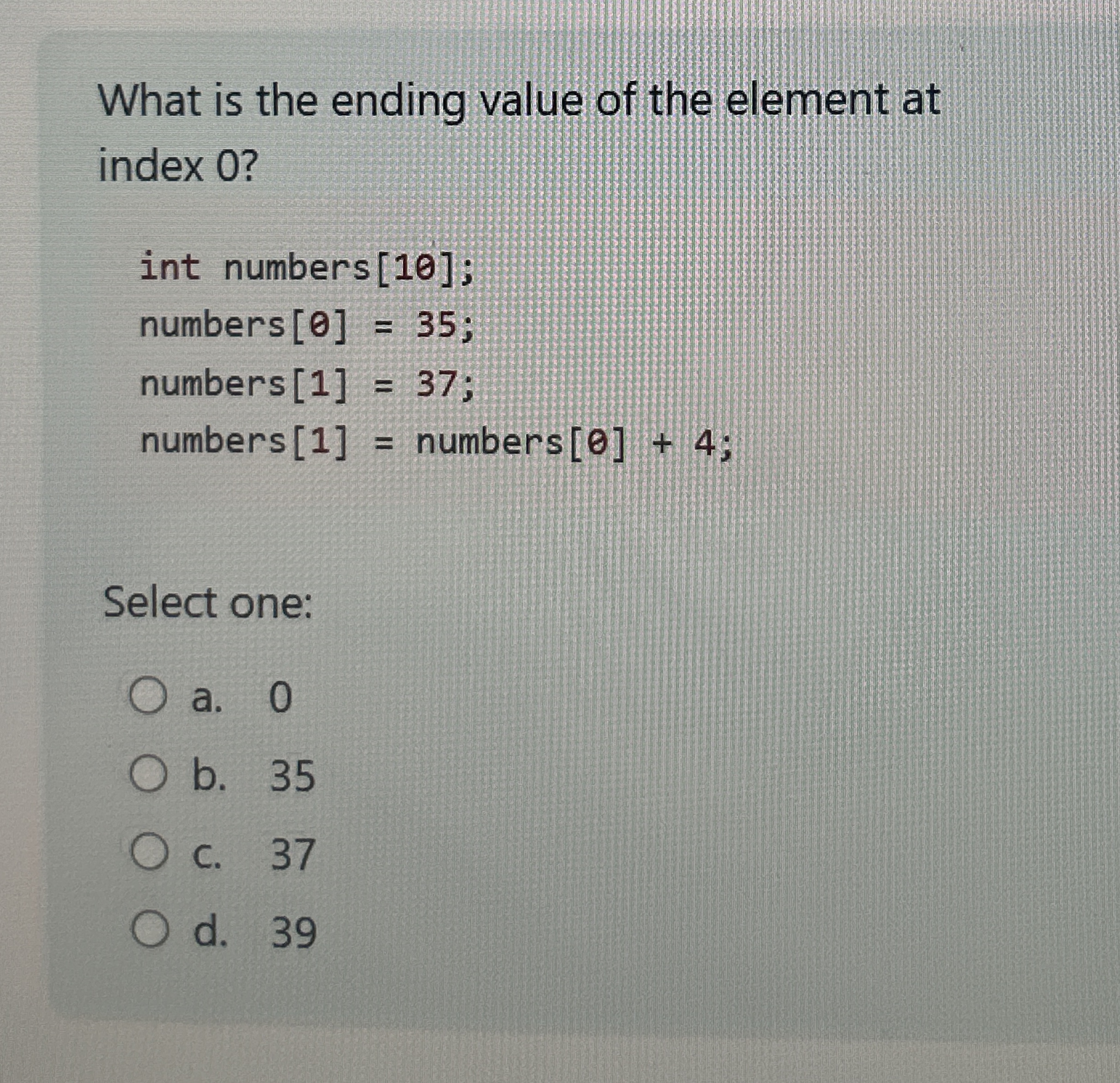 What is the ending value of the element at index