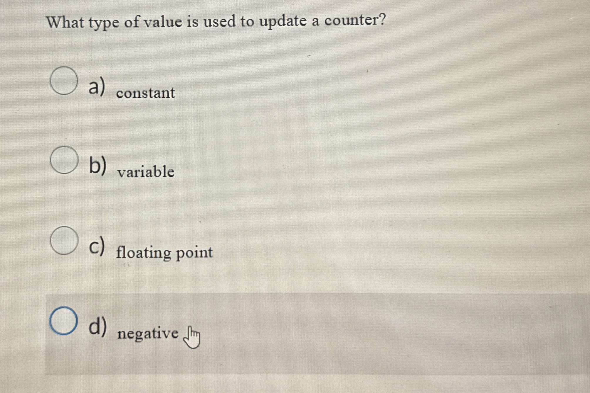 What type of value is used to update a counter? a