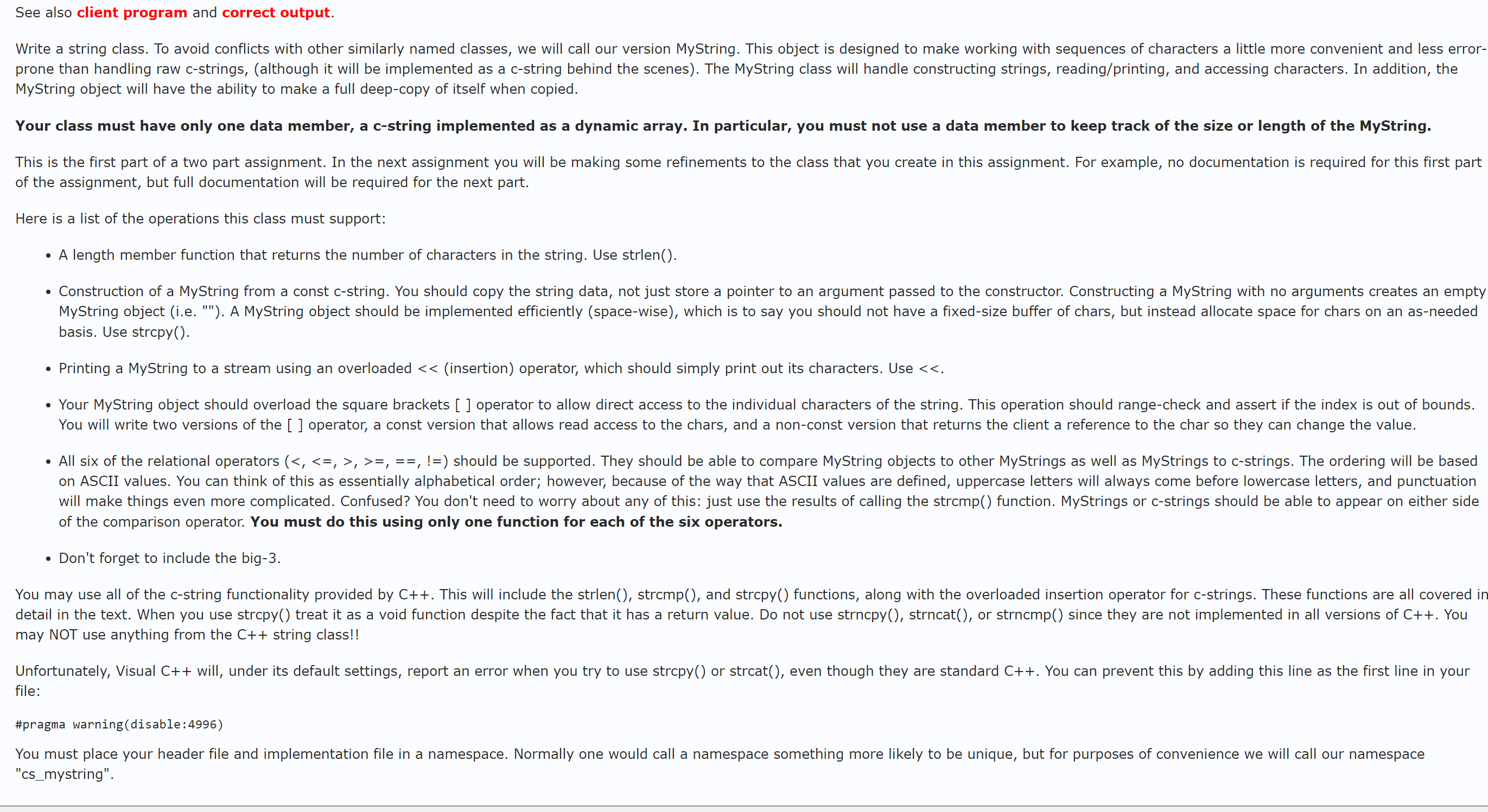 Make the flie mystring.h , mystring.cpp and the