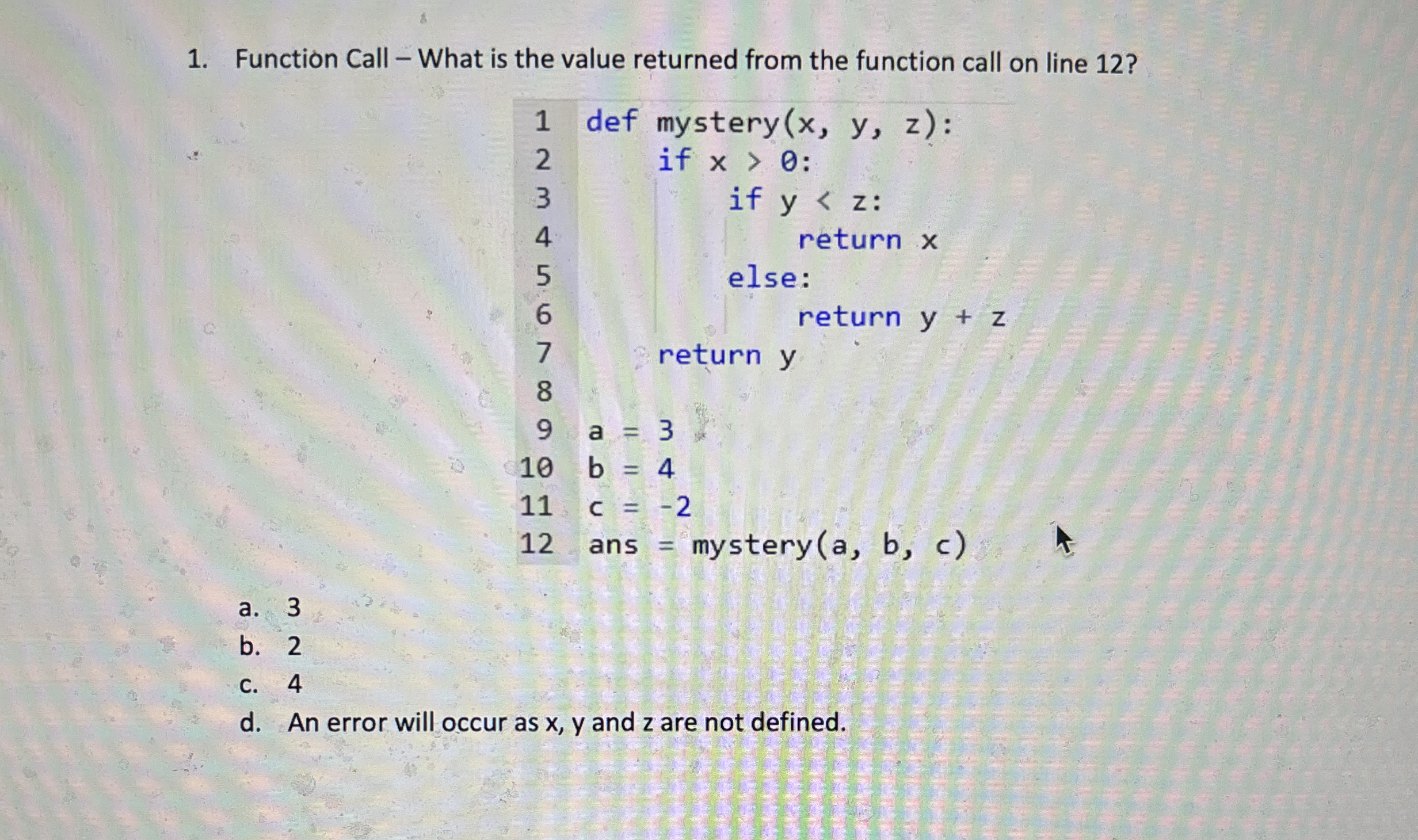 Function Call - What is the value returned from