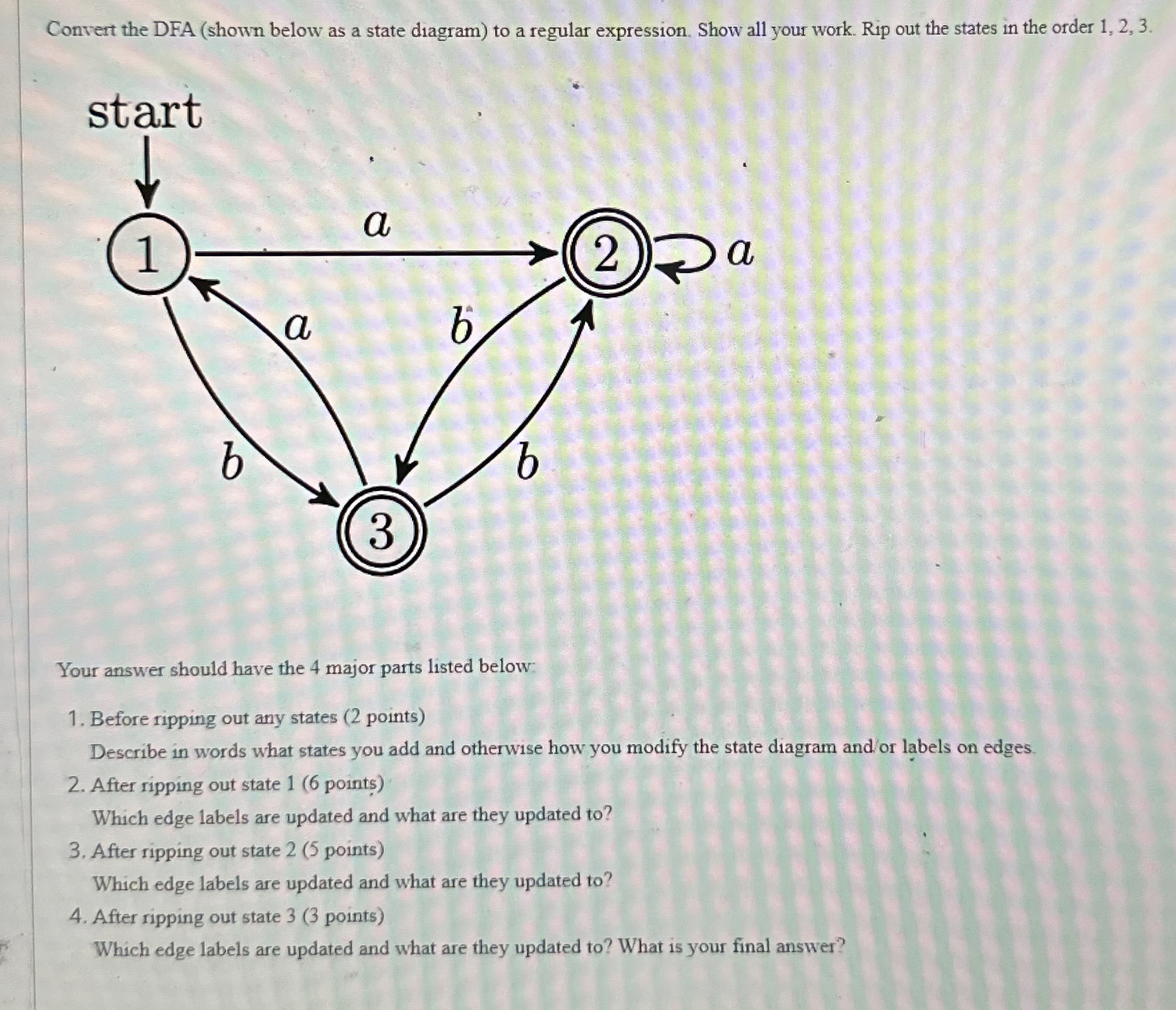 Convert the DFA ( shown below as a state diagram