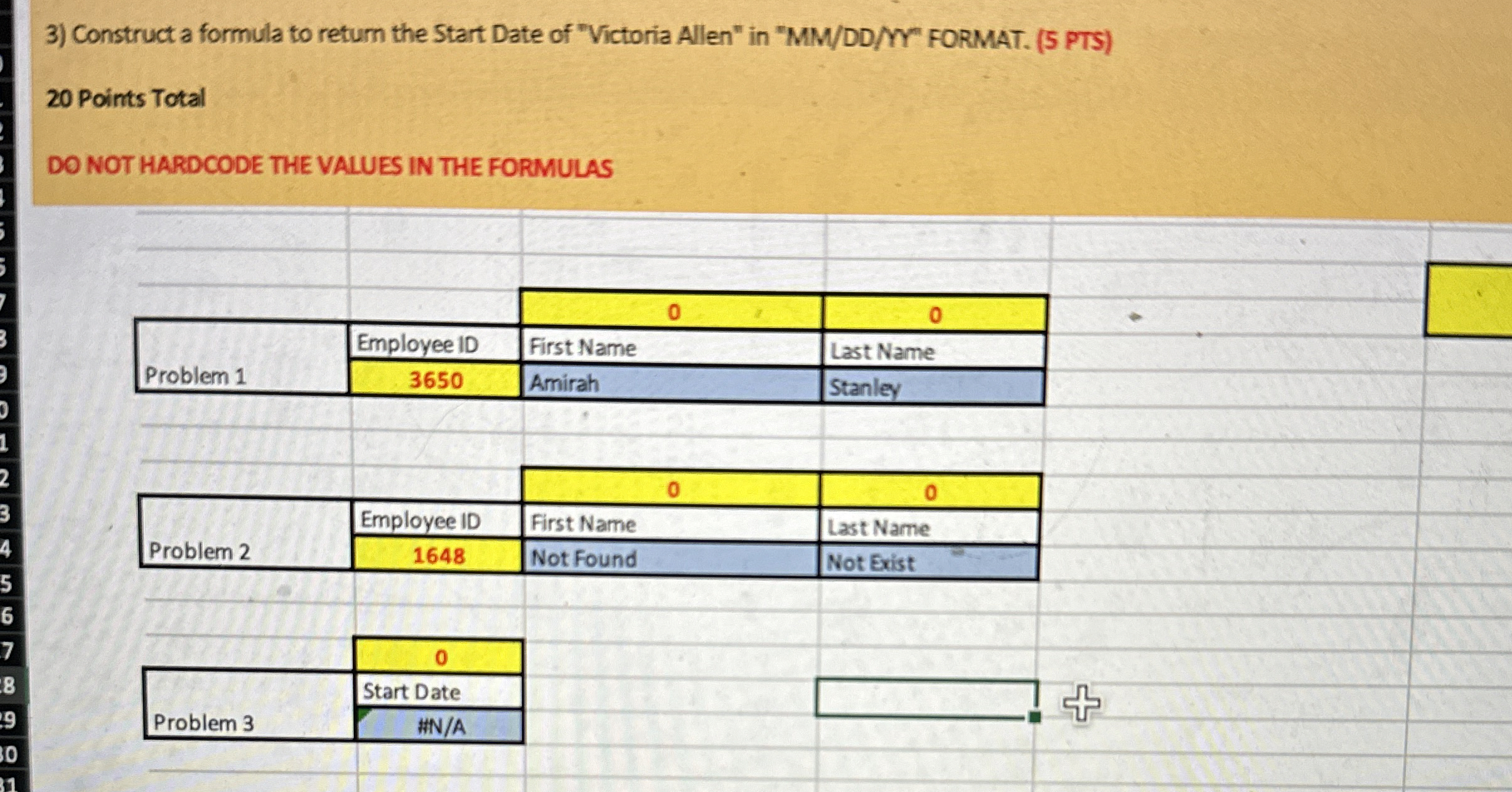Construct a formula to return the Start Date of