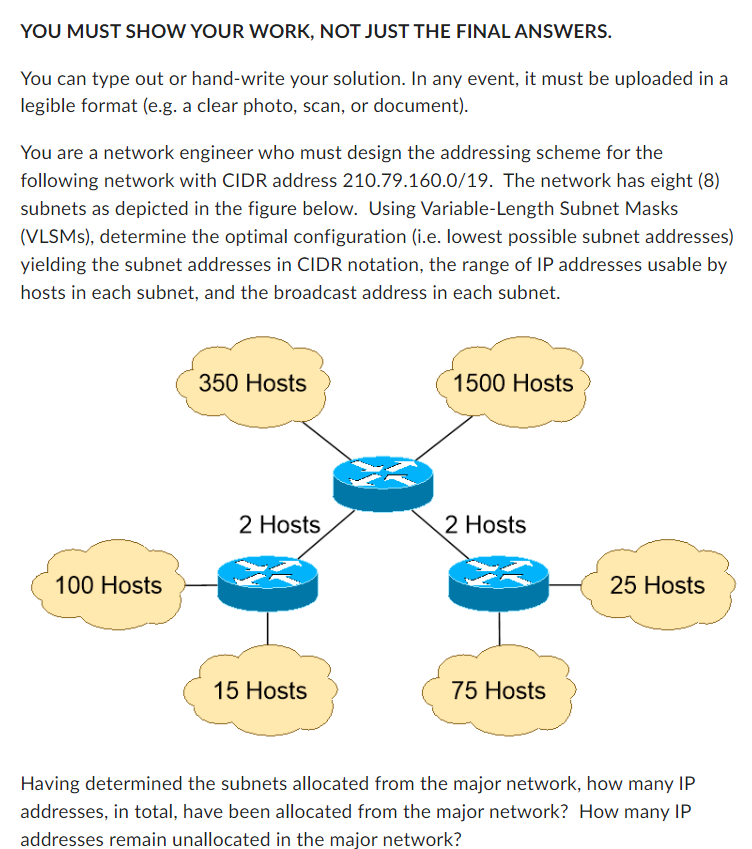 YOU MUST SHOW YOUR WORK, NOT JUST THE FINAL