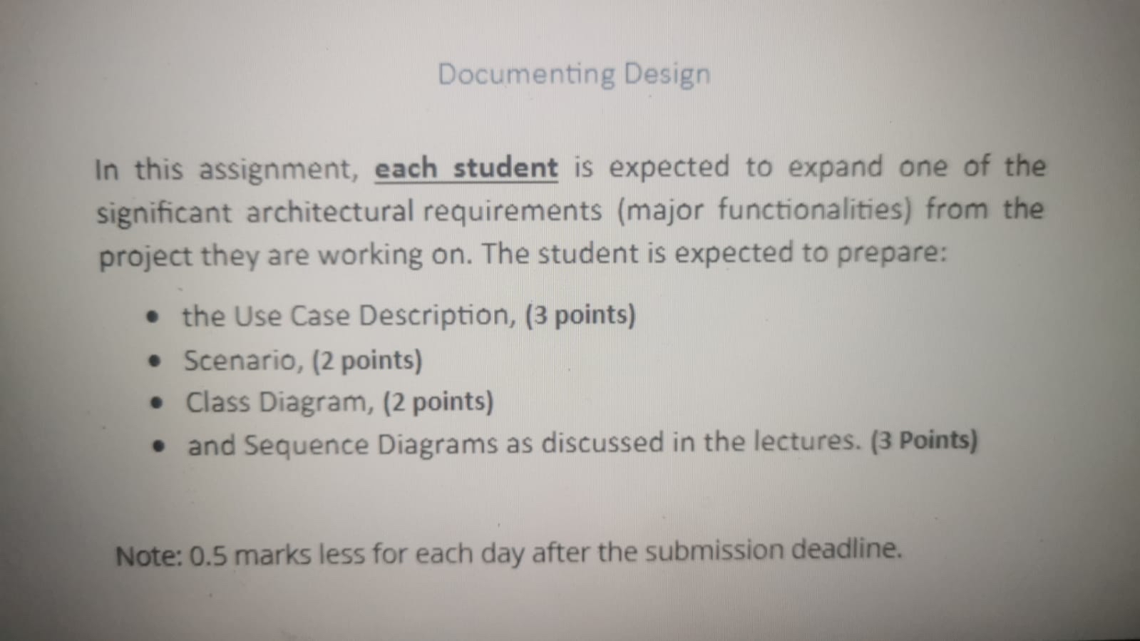 Documenting Design In this assignment, each