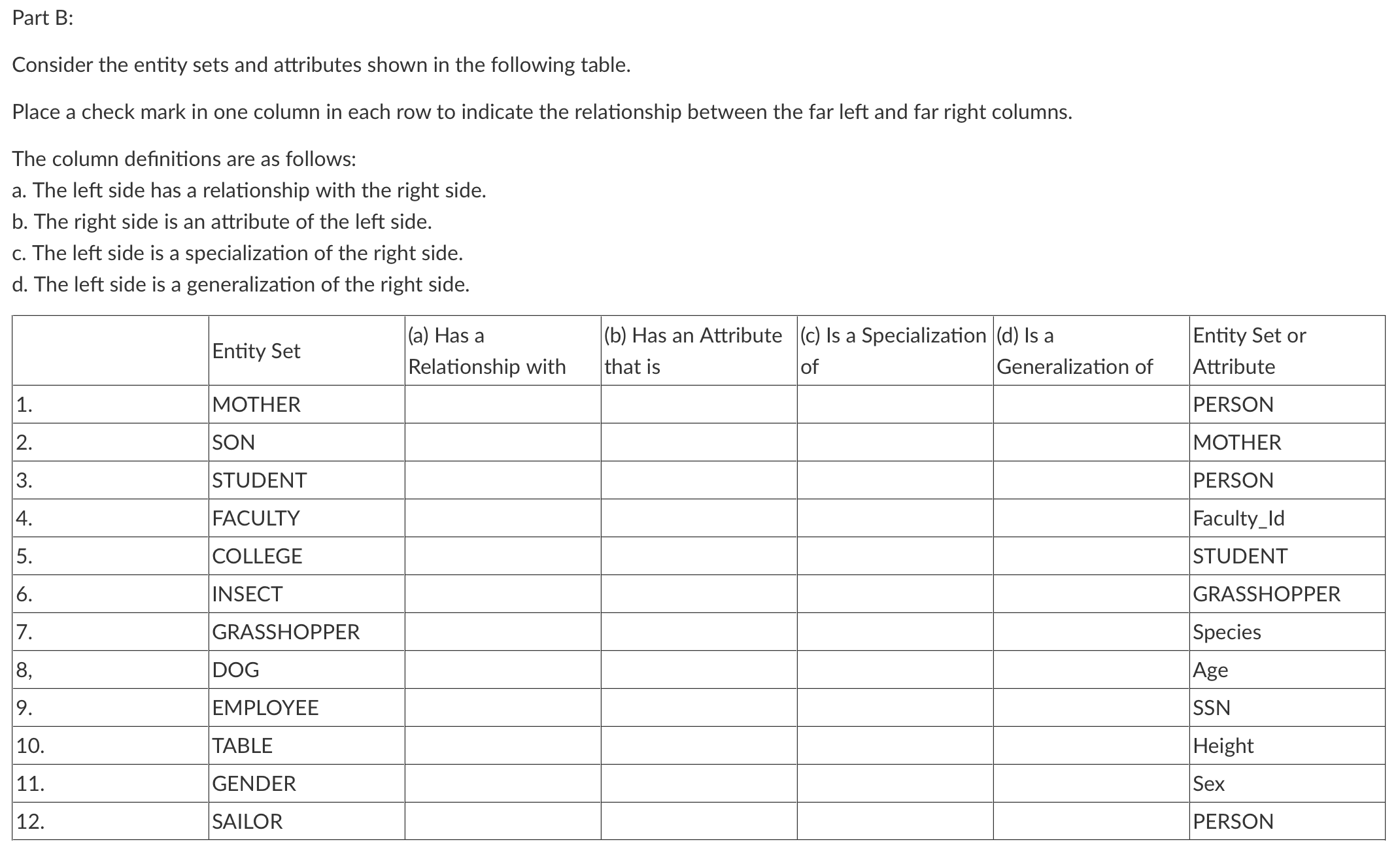 1 . Consider the entity sets and attributes shown