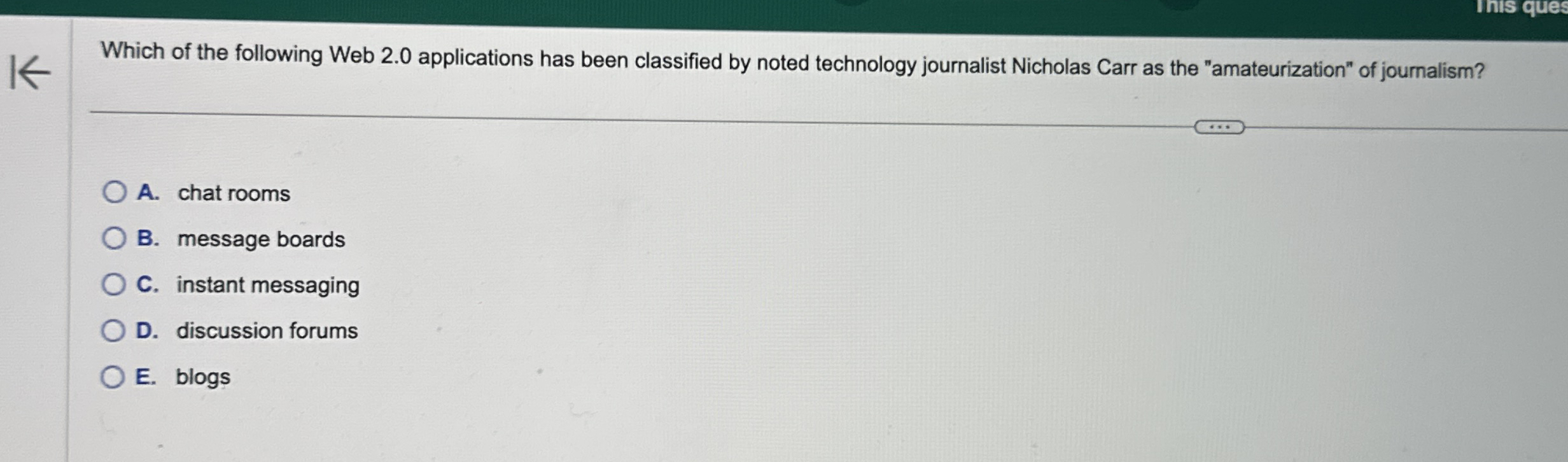 Which of the following Web 2 . 0 applications has