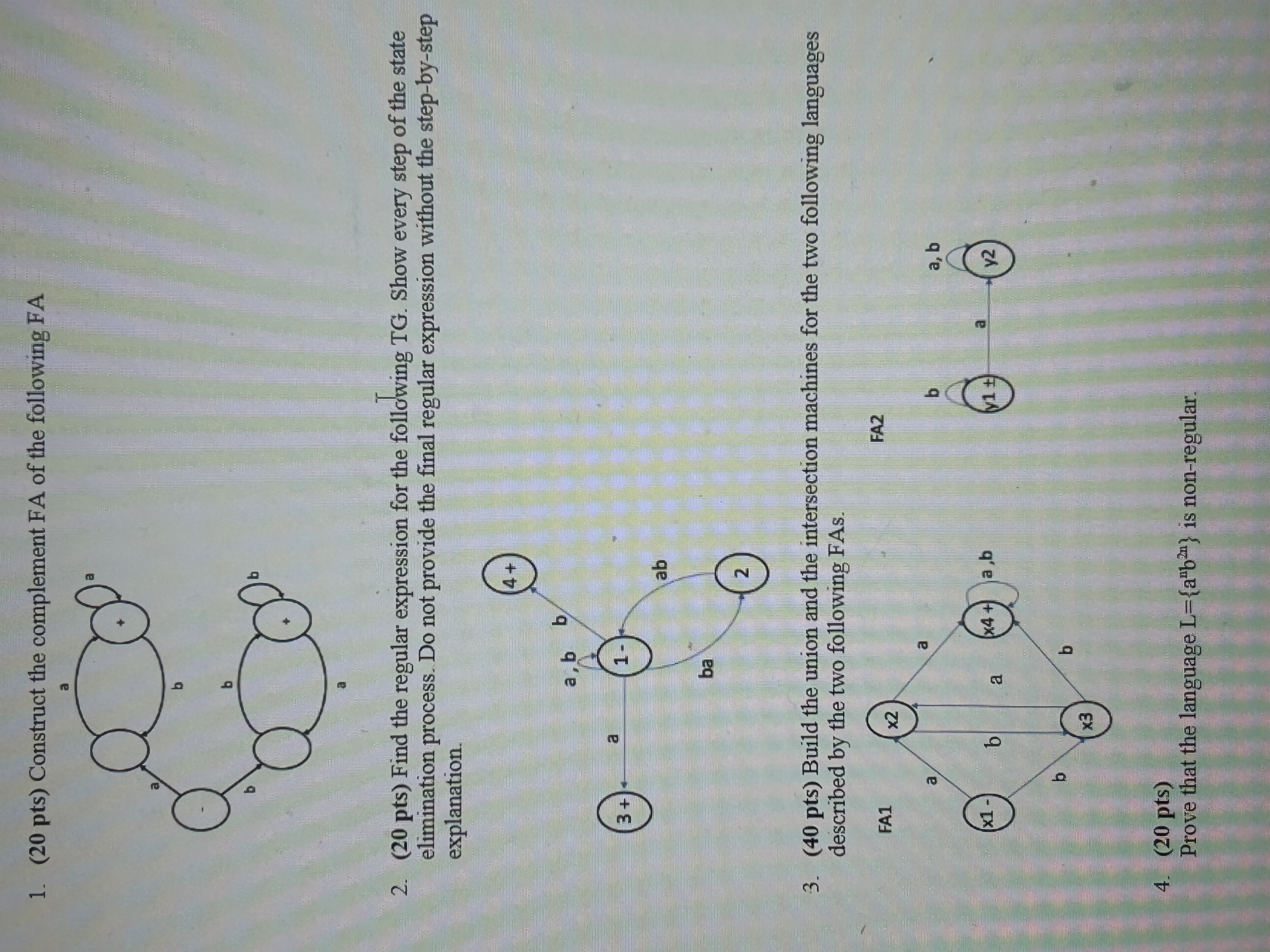 ( 2 0 pts ) Construct the complement FA of the