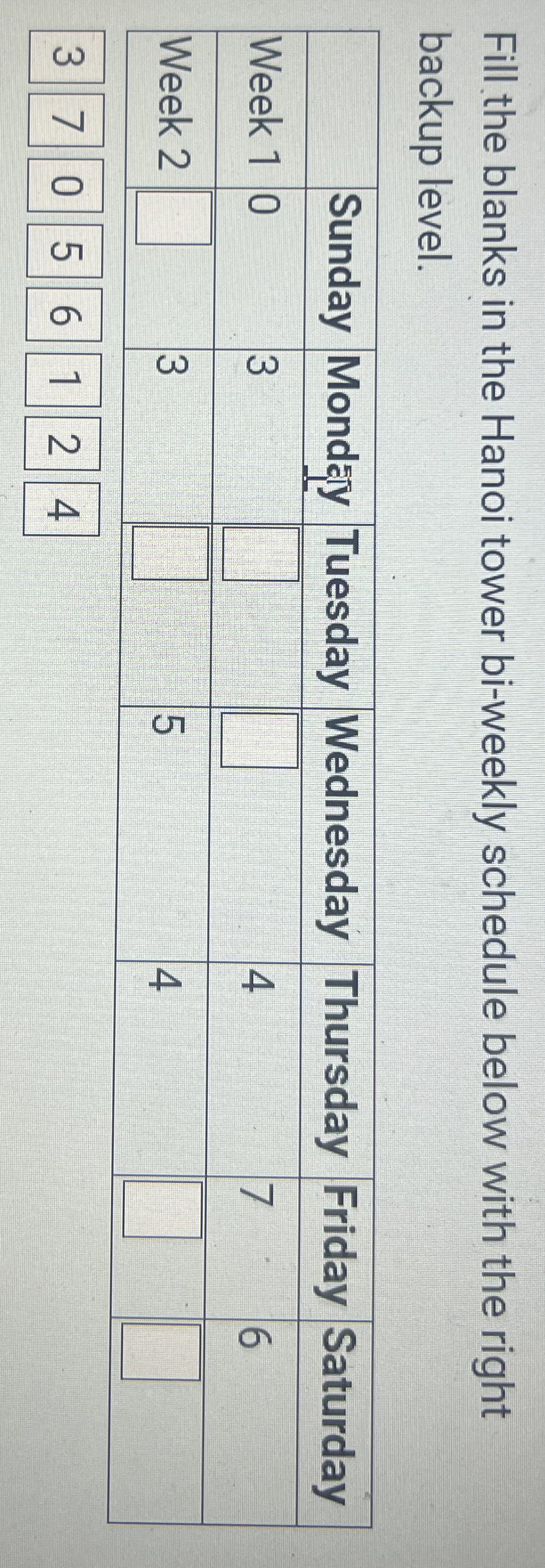 Fill the blanks in the Hanoi tower bi - weekly