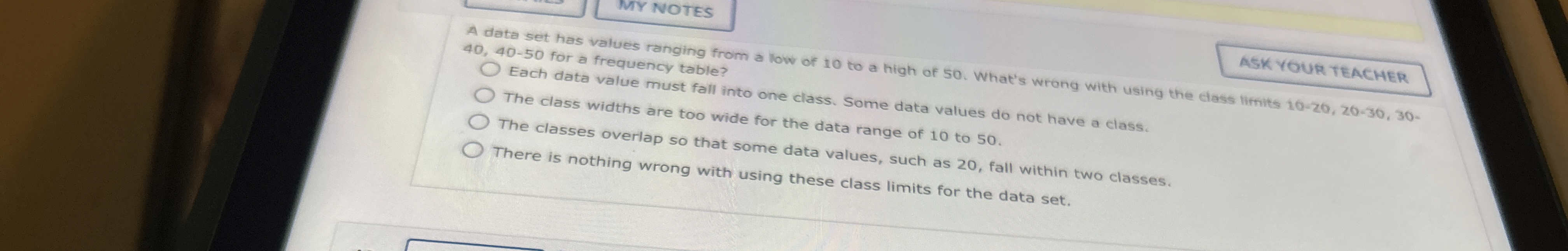 A data set has values ranging from a low of 1 0