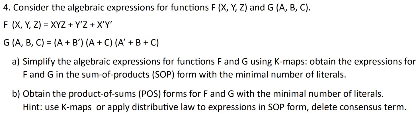 Consider the algebraic expressions for functions
