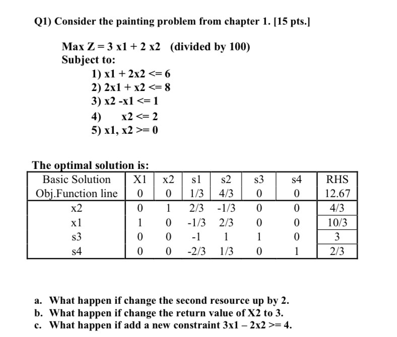Q 1 ) Consider the painting problem from chapter