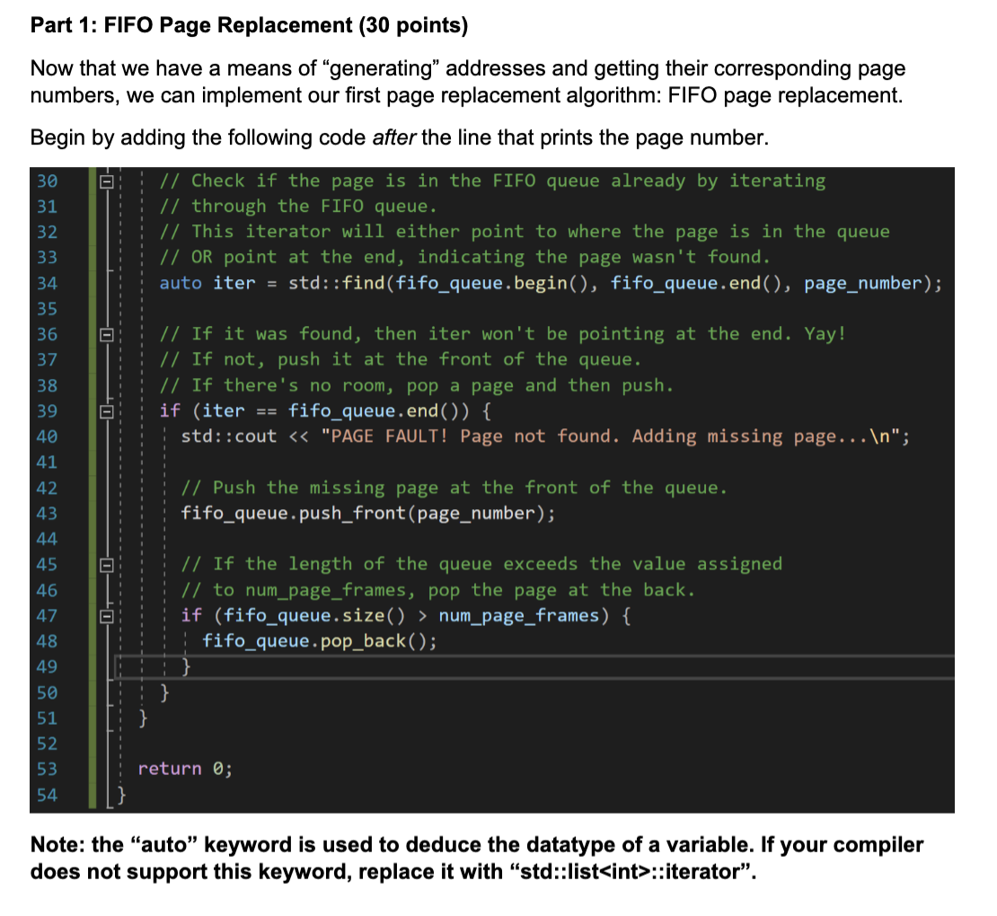 Part 1 : FIFO Page Replacement ( 3 0 points ) Now