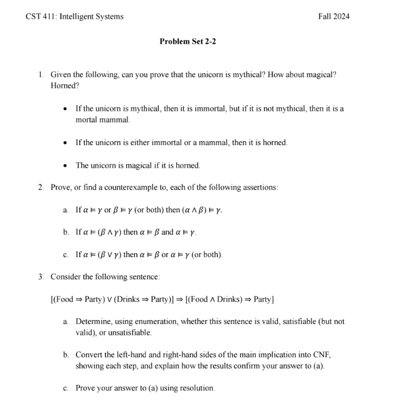 CST 4 1 1 : Intelligent Systems Fall 2 0 2 4