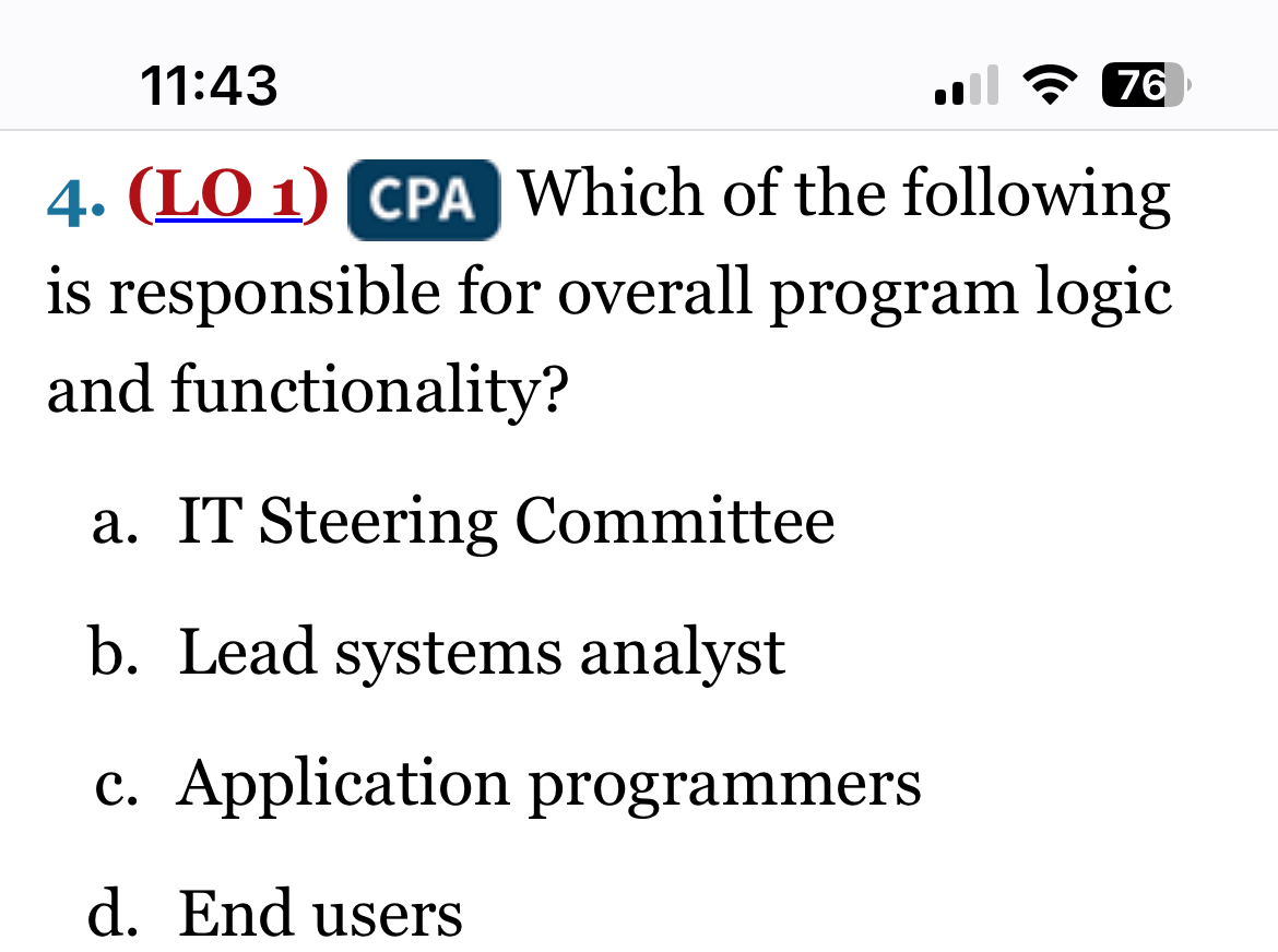 1 1 : 4 3 ( LO 1 ) Which of the following is