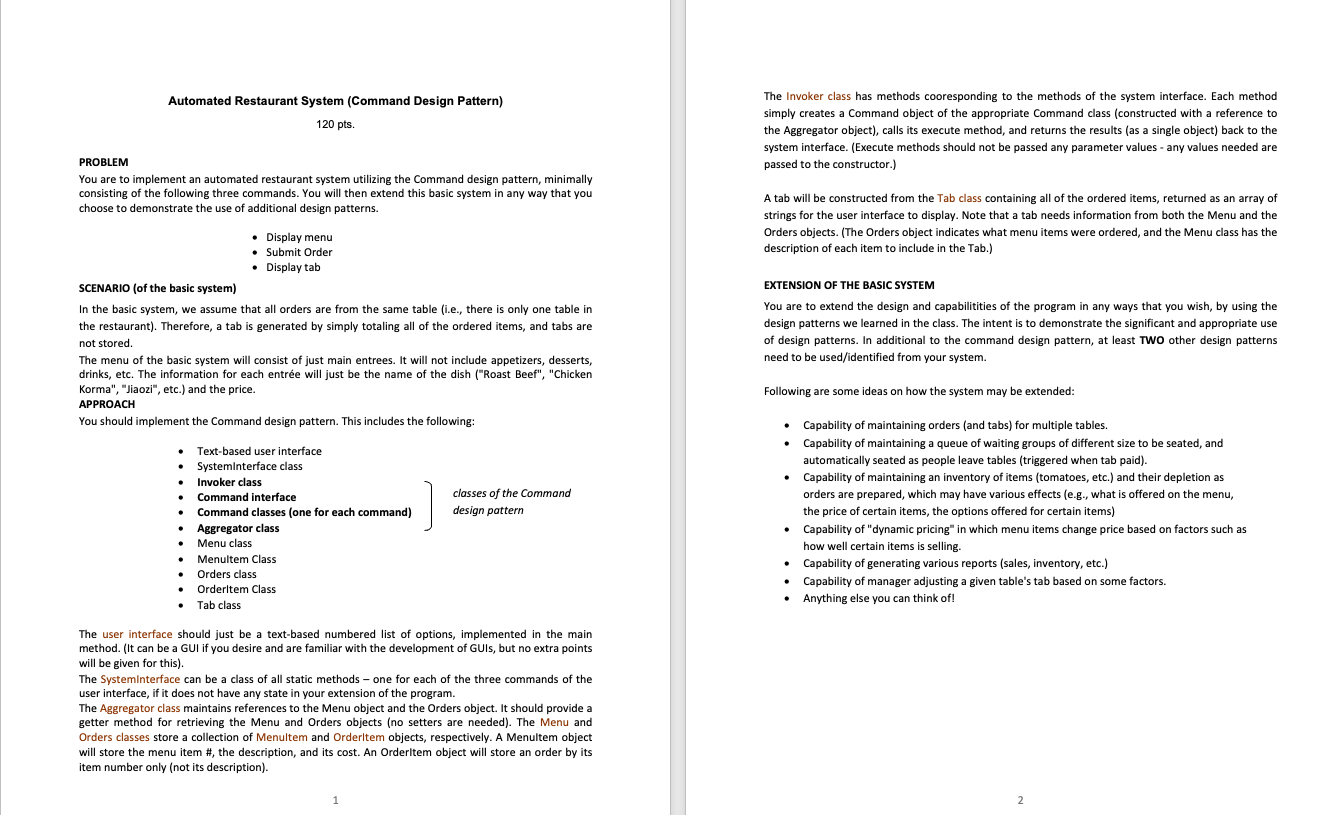 Automated Restaurant System ( Command Design