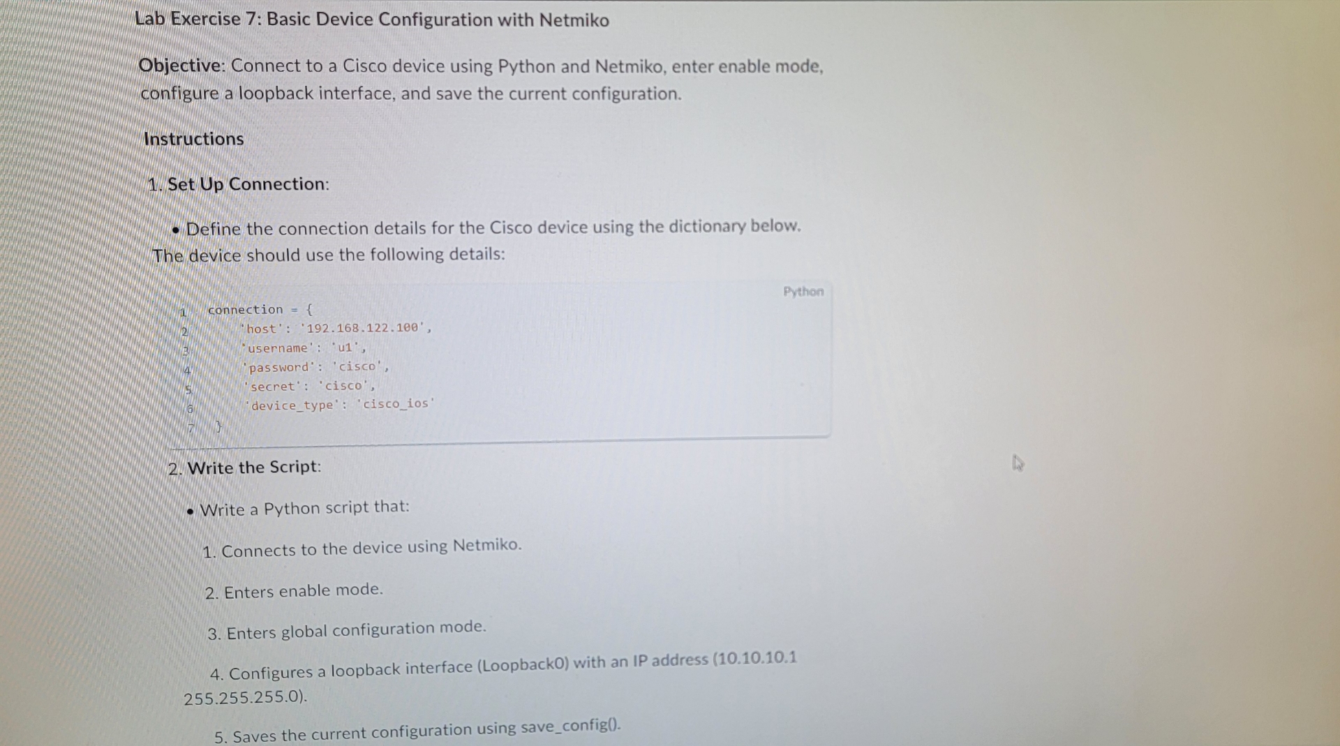 Lab Exercise 7 : Basic Device Configuration with