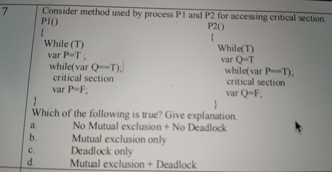 7 a . bCConsider method used by process Pl and P