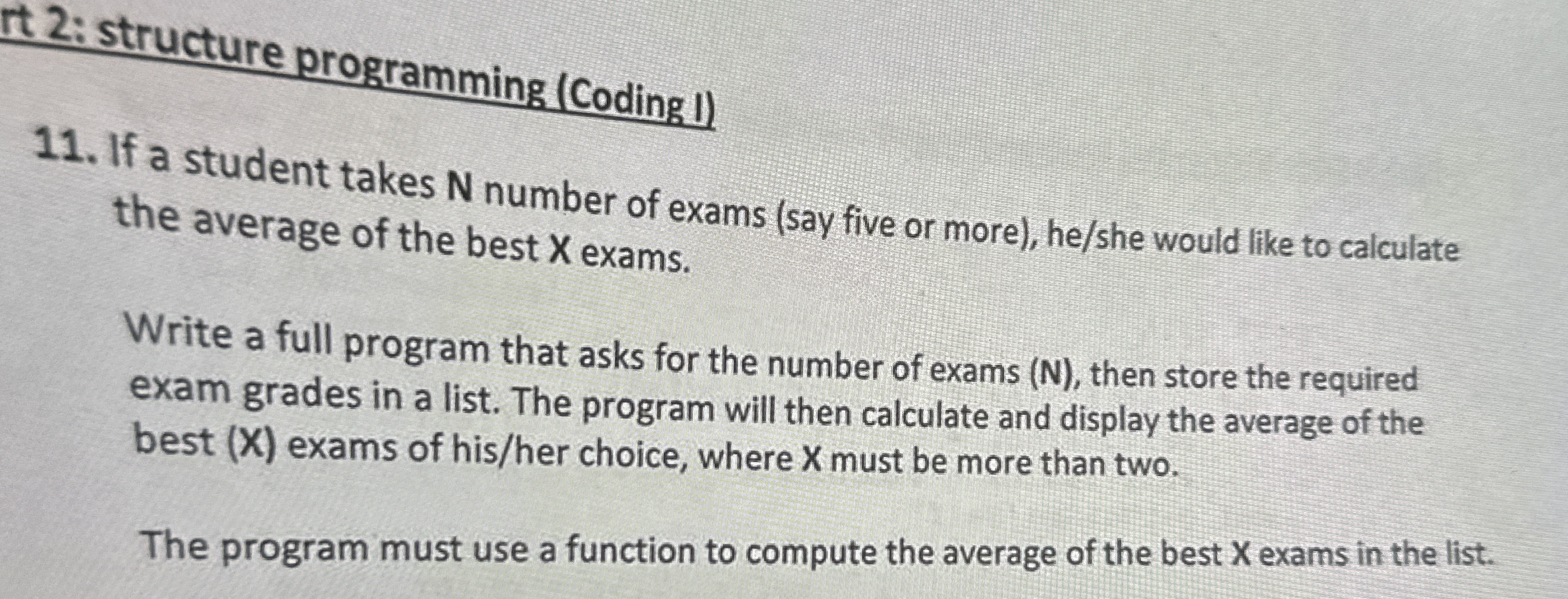 It 2 : structure programming ( Coding 1 ) 1 1 .