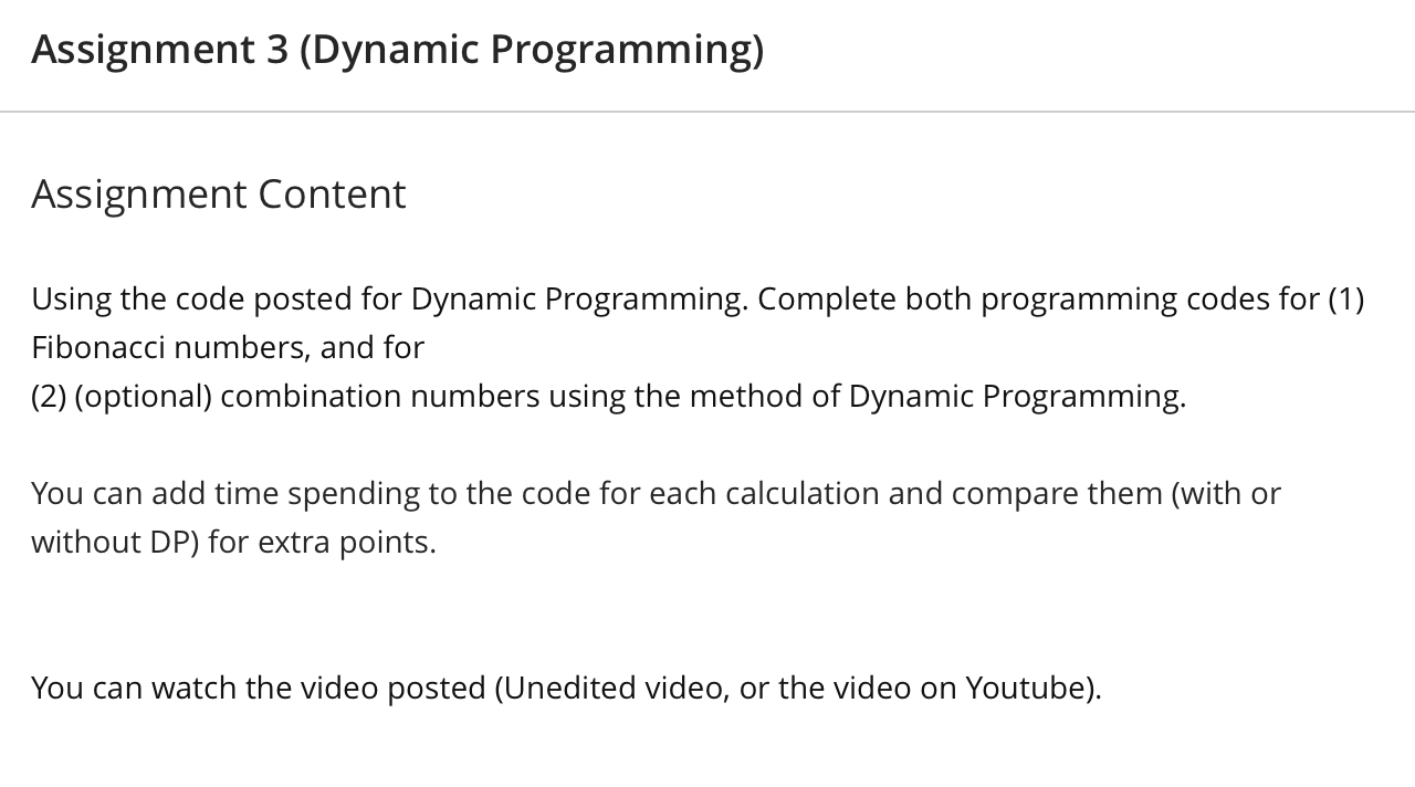 Assignment 3 ( Dynamic Programming ) Assignment