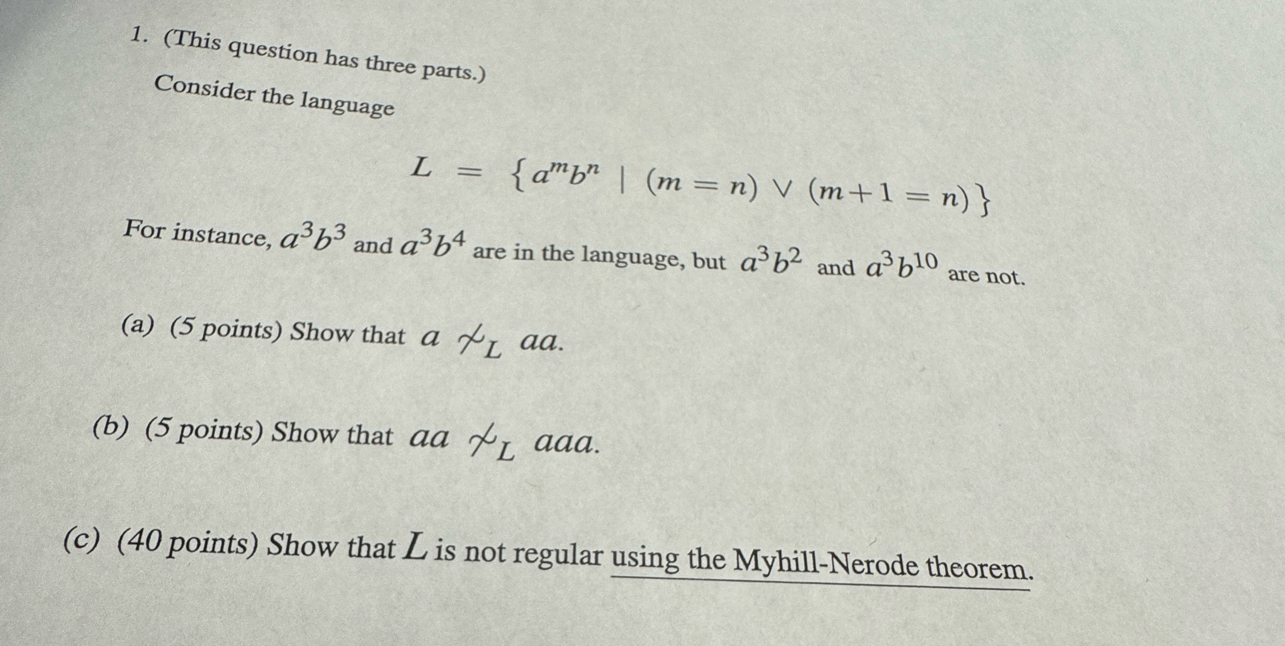 ( This question has three parts. ) Consider the