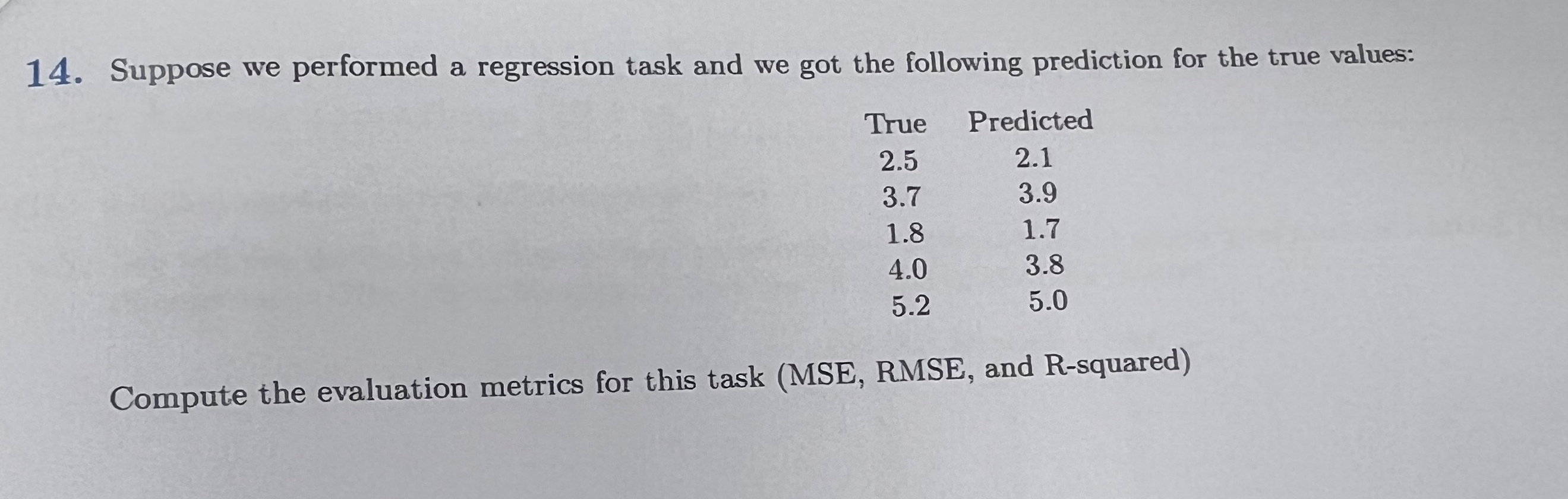 Suppose we performed a regression task and we got