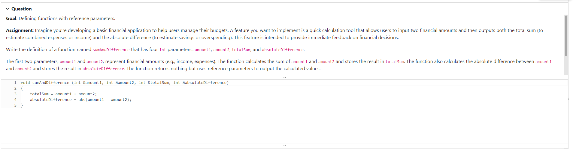 Goal: Defining functions with reference