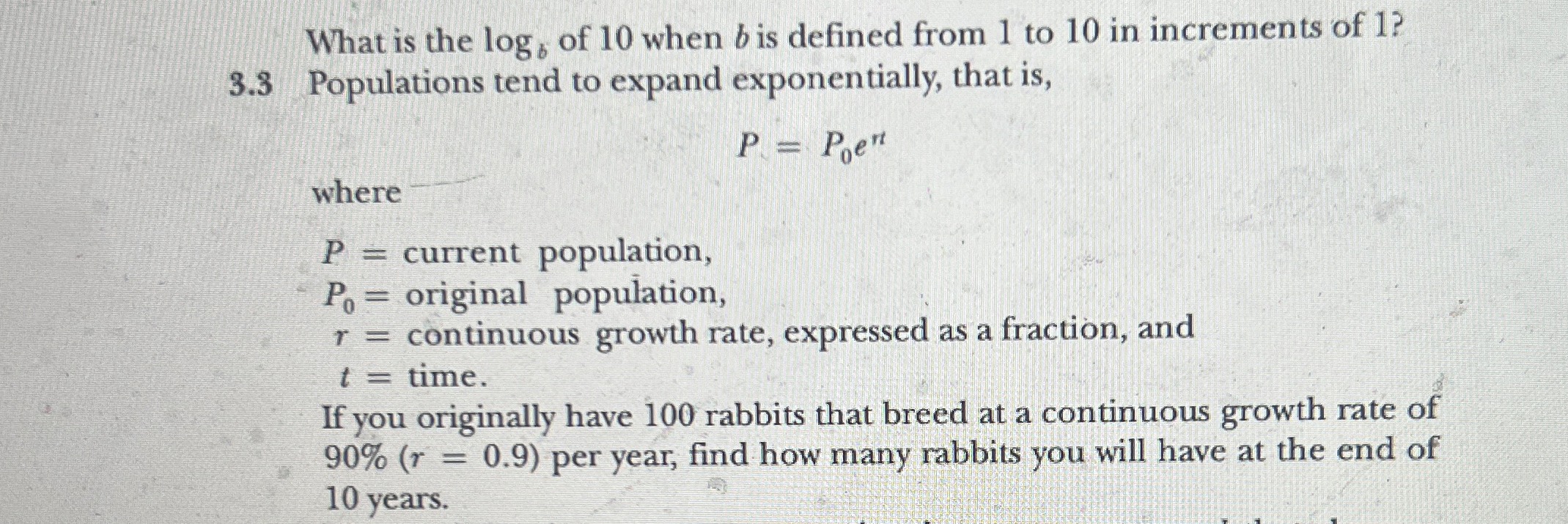 What is the l o g b of 1 0 when b is defined from