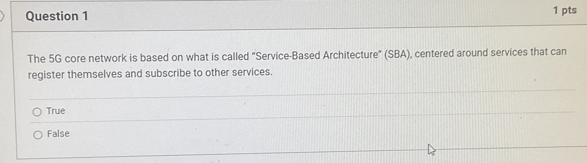 Question 1 1 pts The 5 G core network is based on