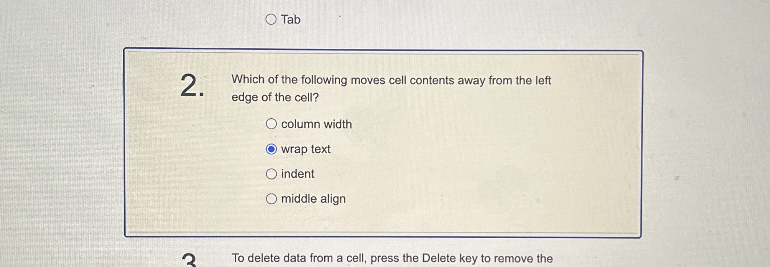 Tab 2 . Which of the following moves cell