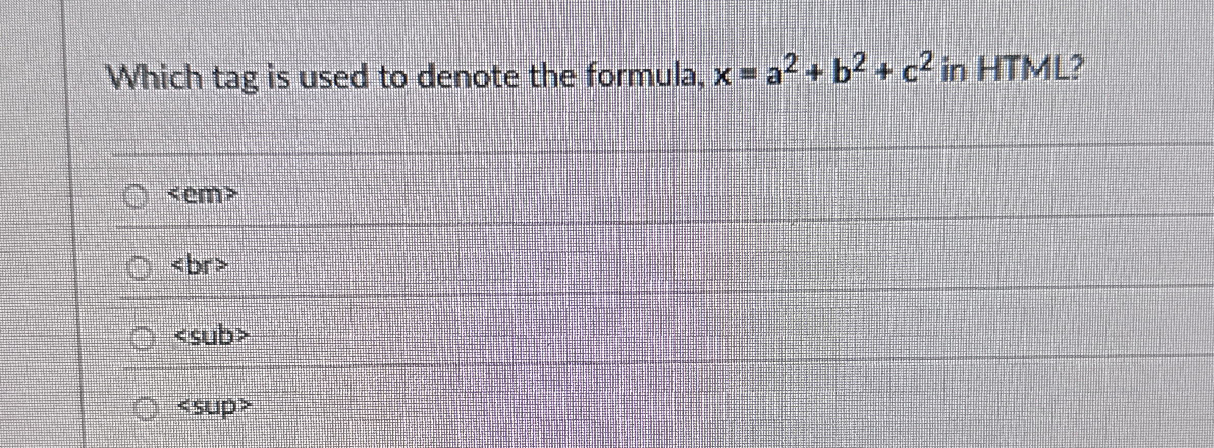Which tag is used to denote the formula, x = a 2