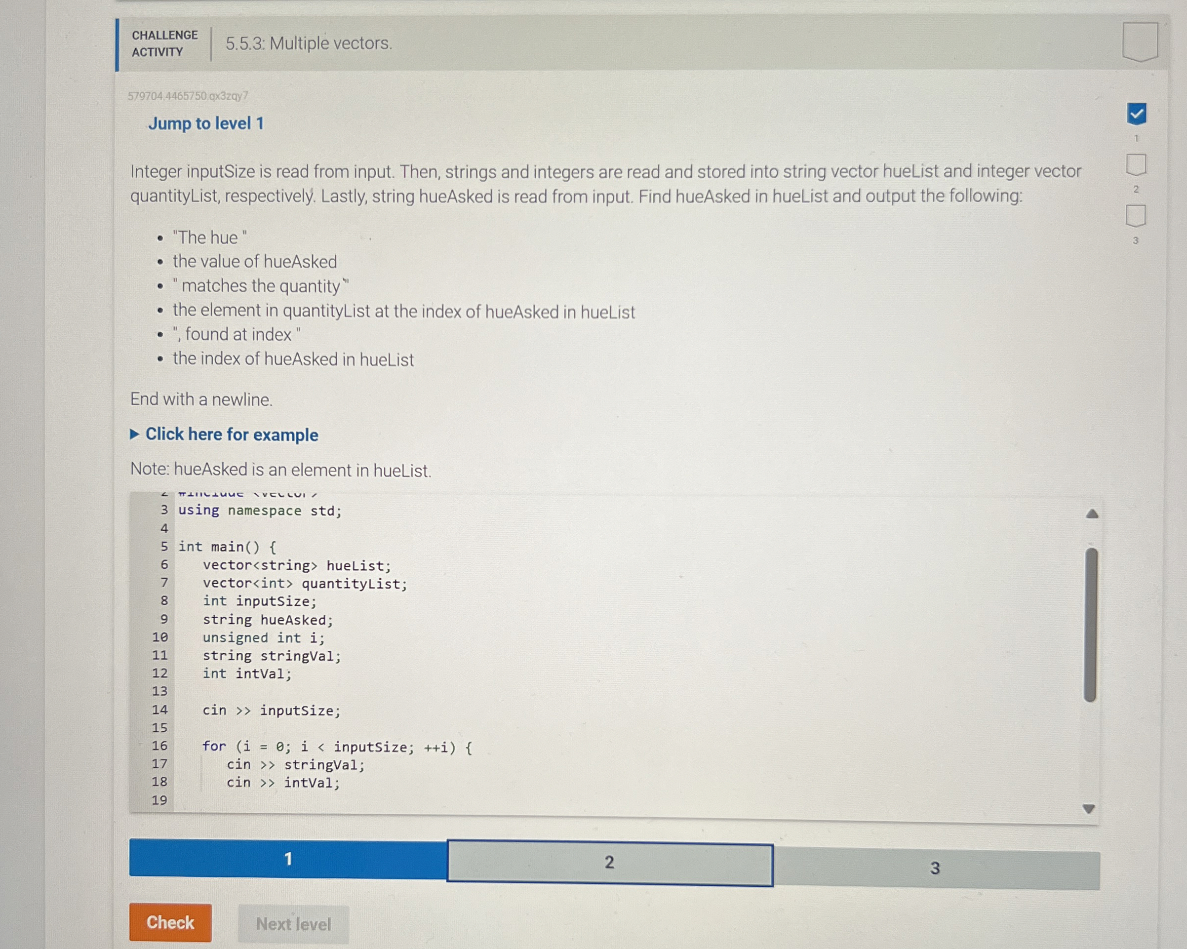 CHALLENGE ACTIVITY 5 . 5 . 3 : Multiple vectors.