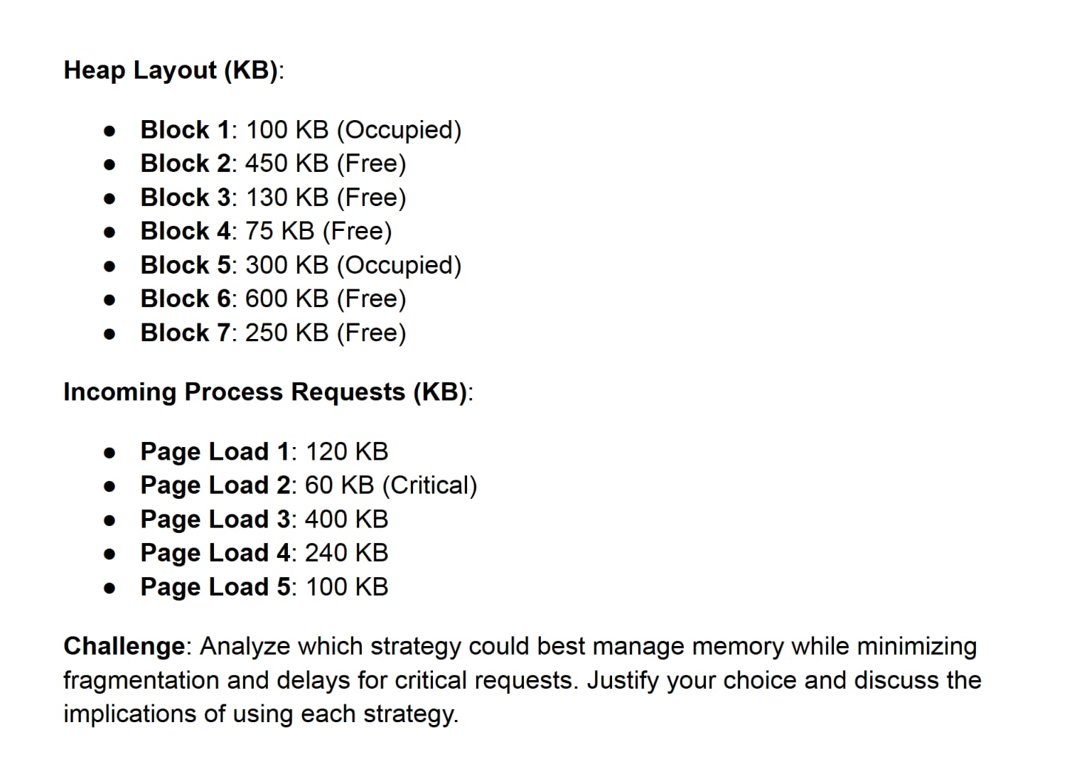 Heap Layout ( KB ) : - Block 1 : 1 0 0 KB (