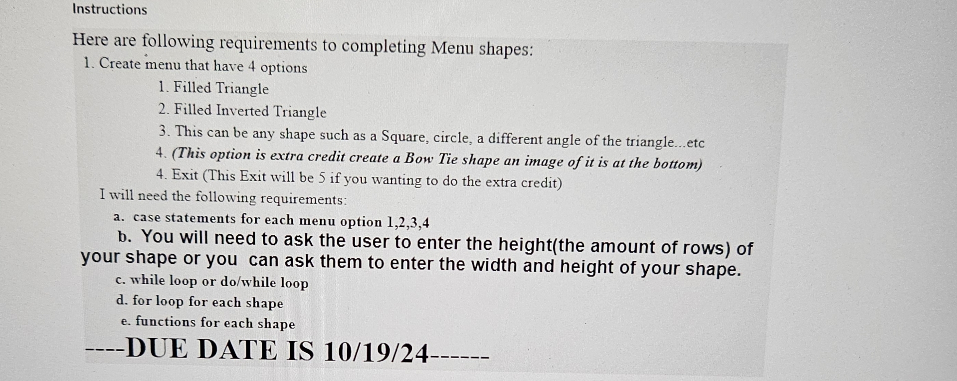 Instructions Here are following requirements to