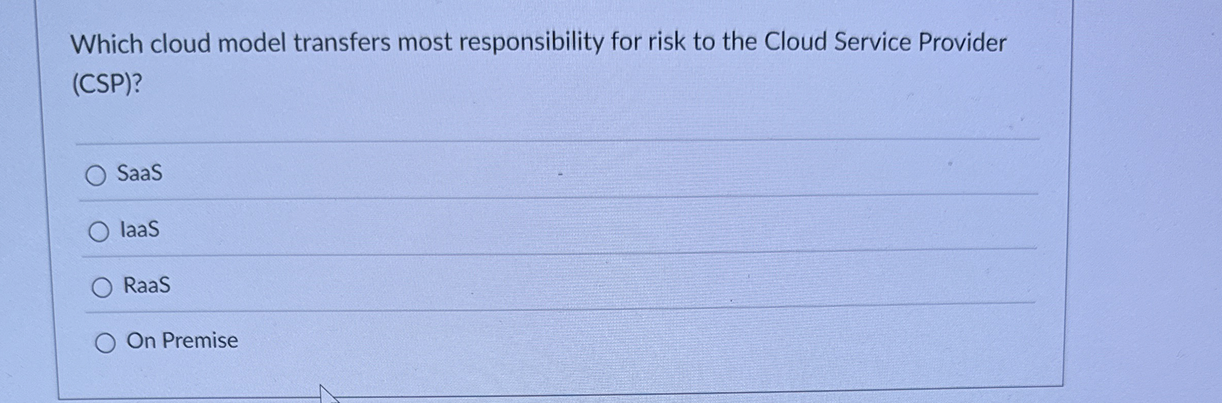 Which cloud model transfers most responsibility