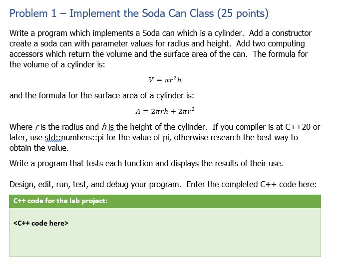 Problem 1 - Implement the Soda Can Class ( 2 5