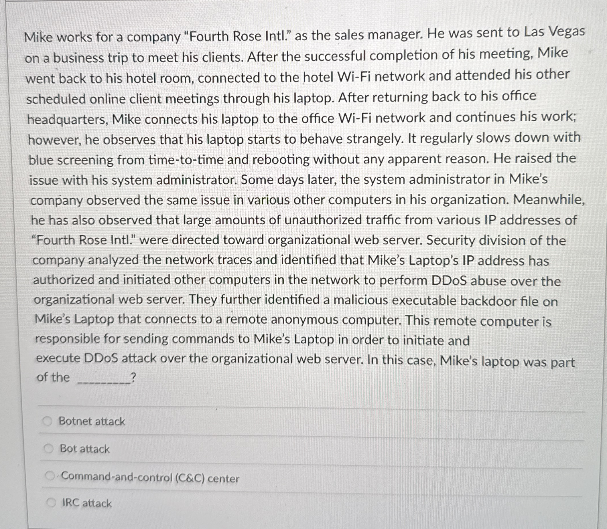 Mike works for a company "Fourth Rose Intl." as