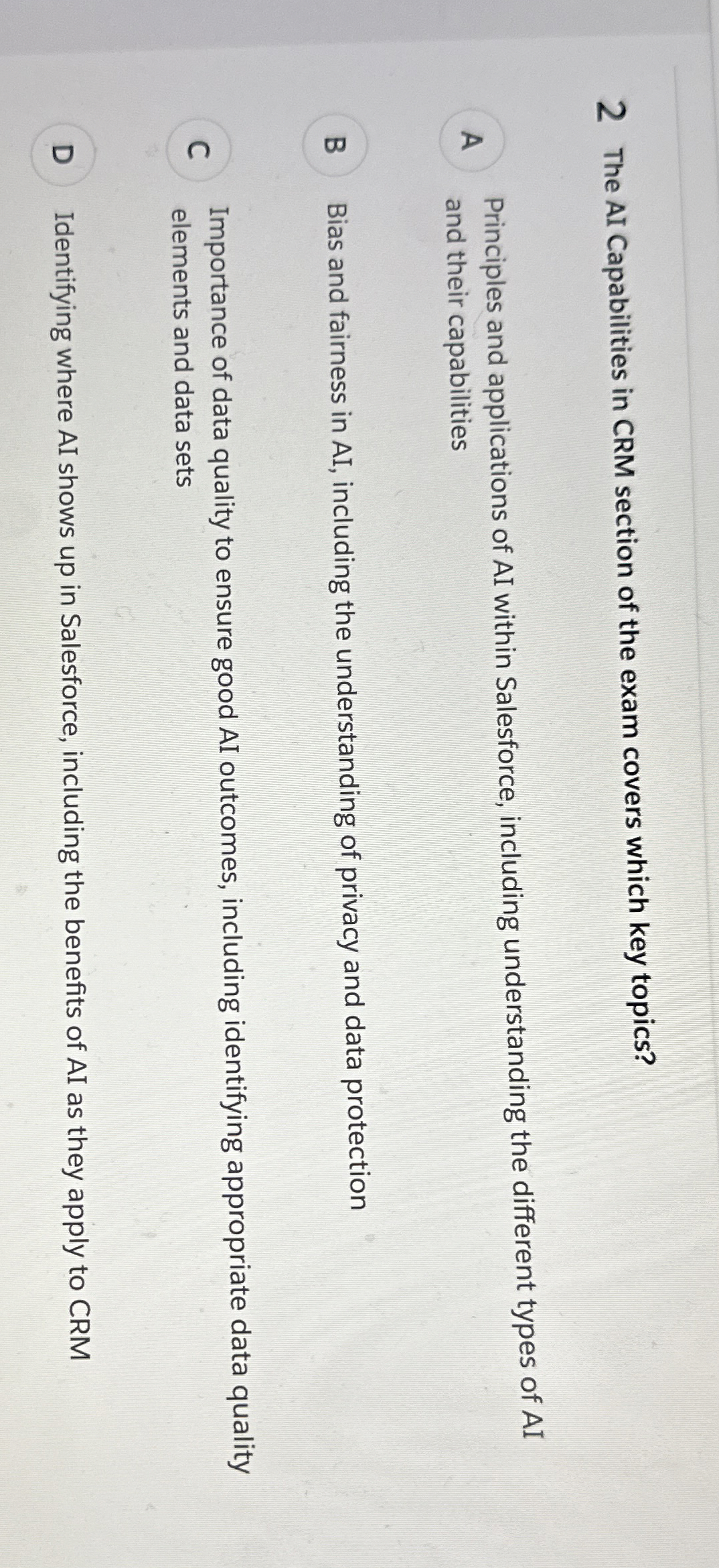 2 The AI Capabilities in CRM section of the exam
