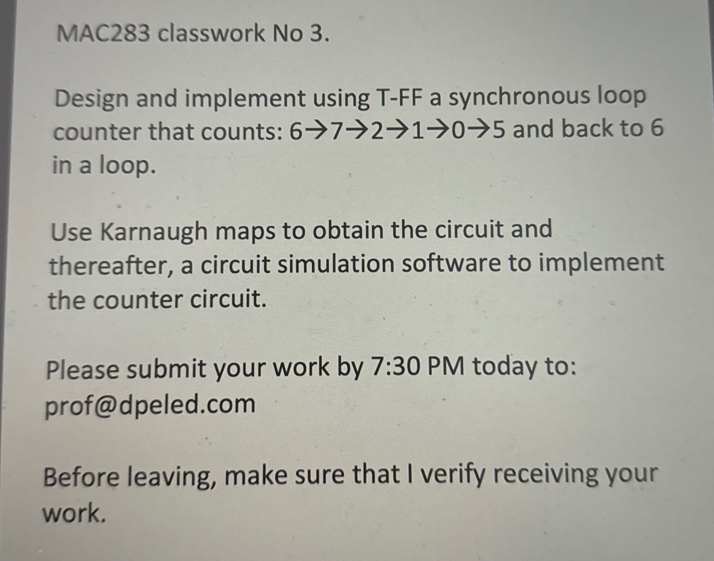 MAC 2 8 3 classwork No 3 . Design and implement