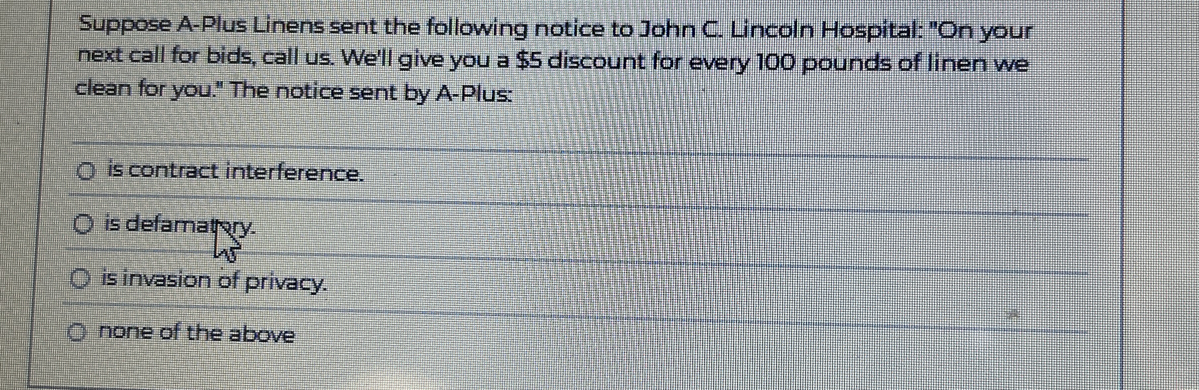 Suppose A - Plus Linens sent the following notice