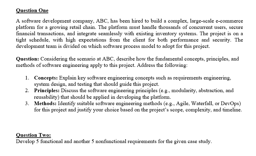 Software Engineering Course Question One A