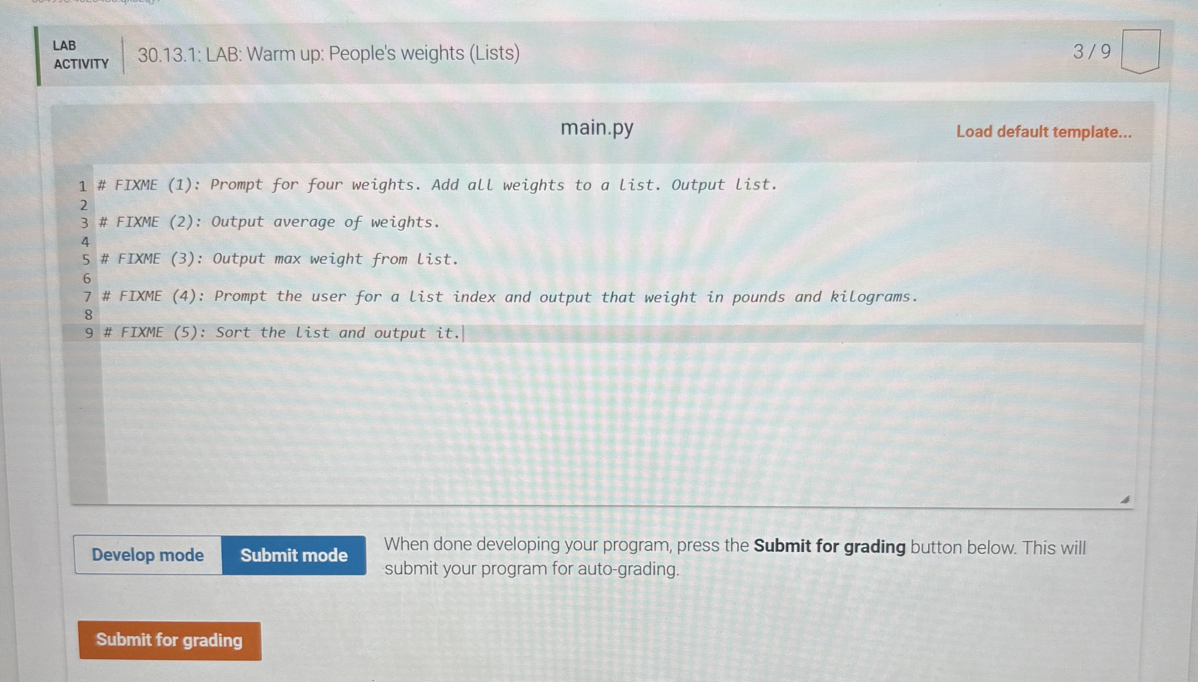 LAB: Warm up: People's weights ( Lists ) ( 1 )