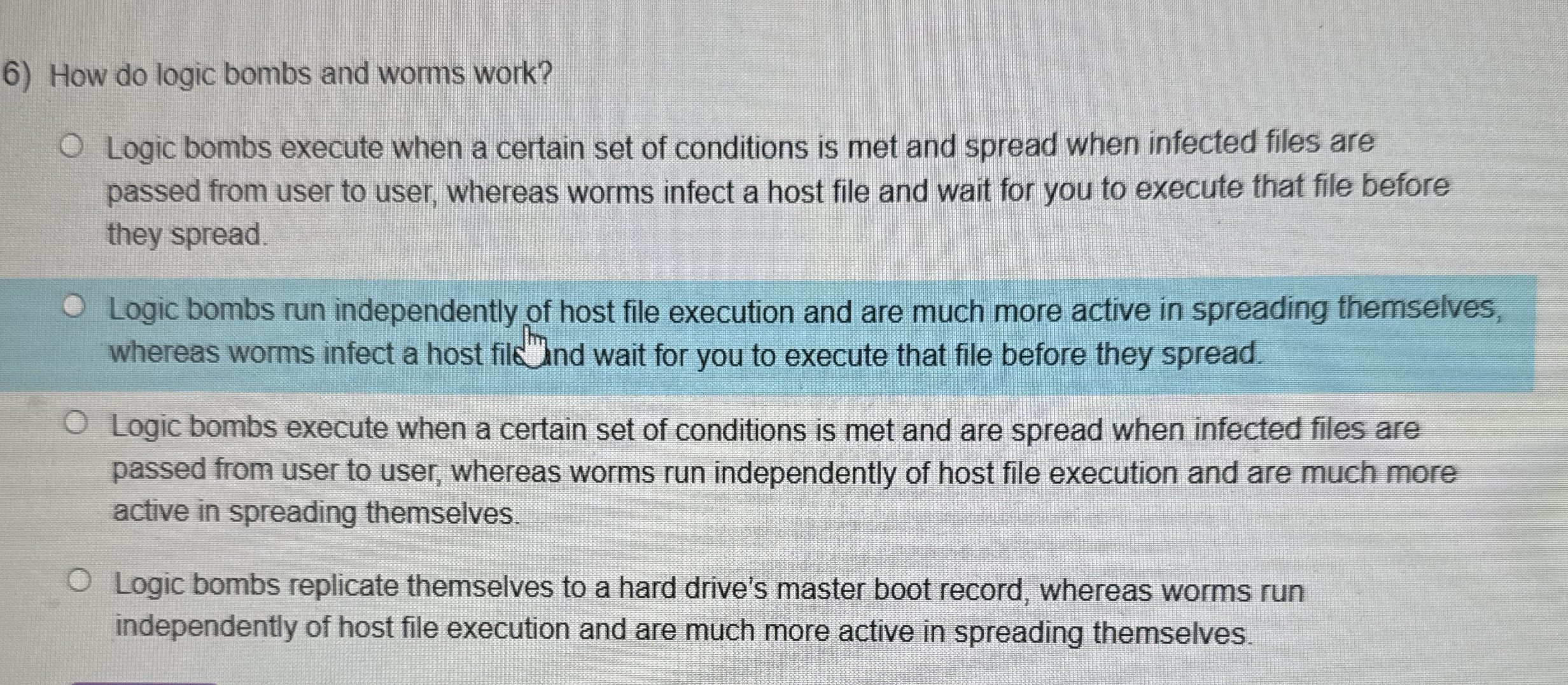 How do logic bombs and worms work? Logic bombs