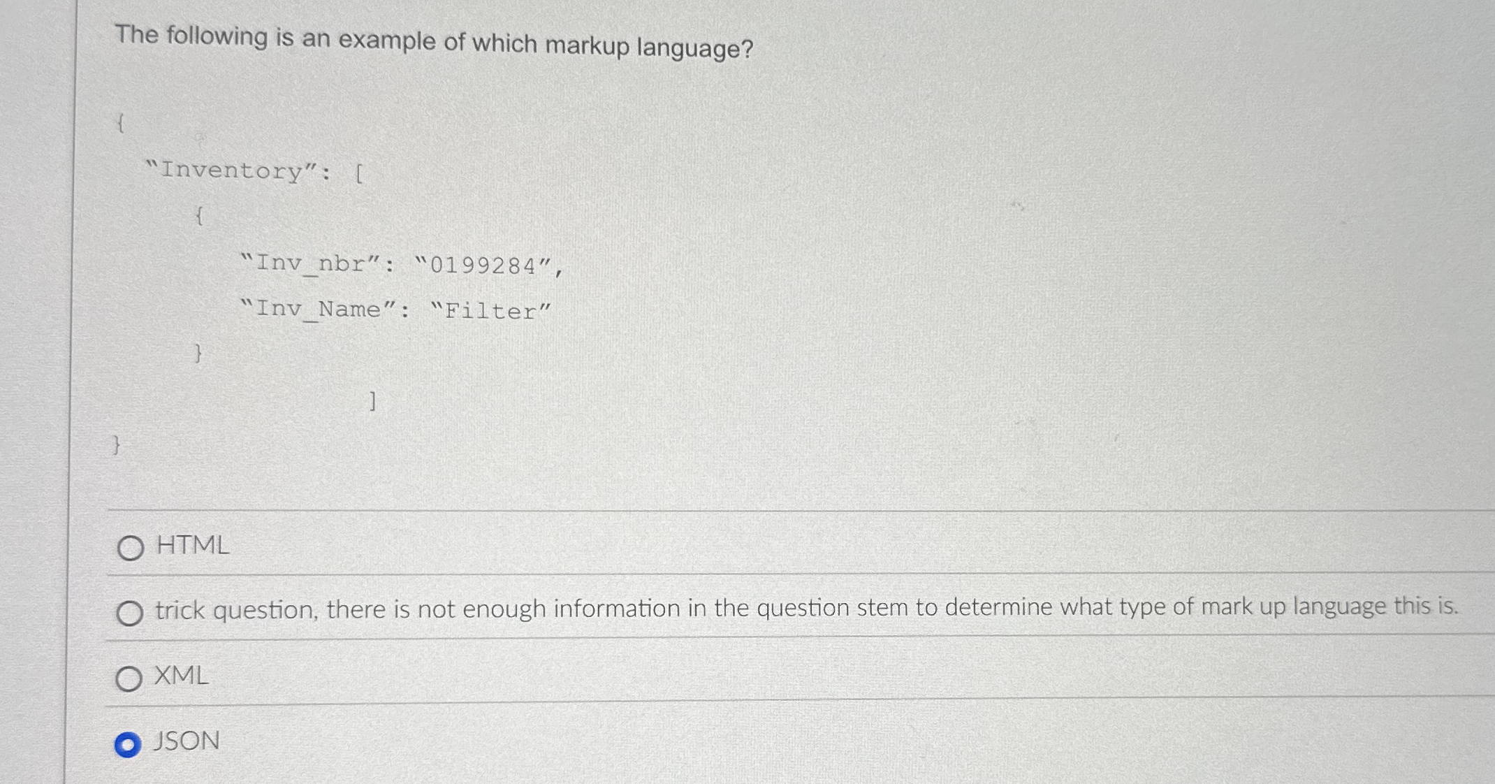 The following is an example of which markup
